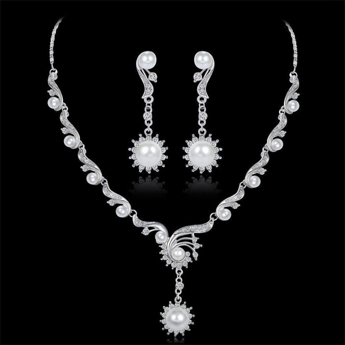DAYUT Charm-Ketten-Set Künstliche Perlen (1-tlg) Strasssteine Set Anhänger Ohrringe Halskette