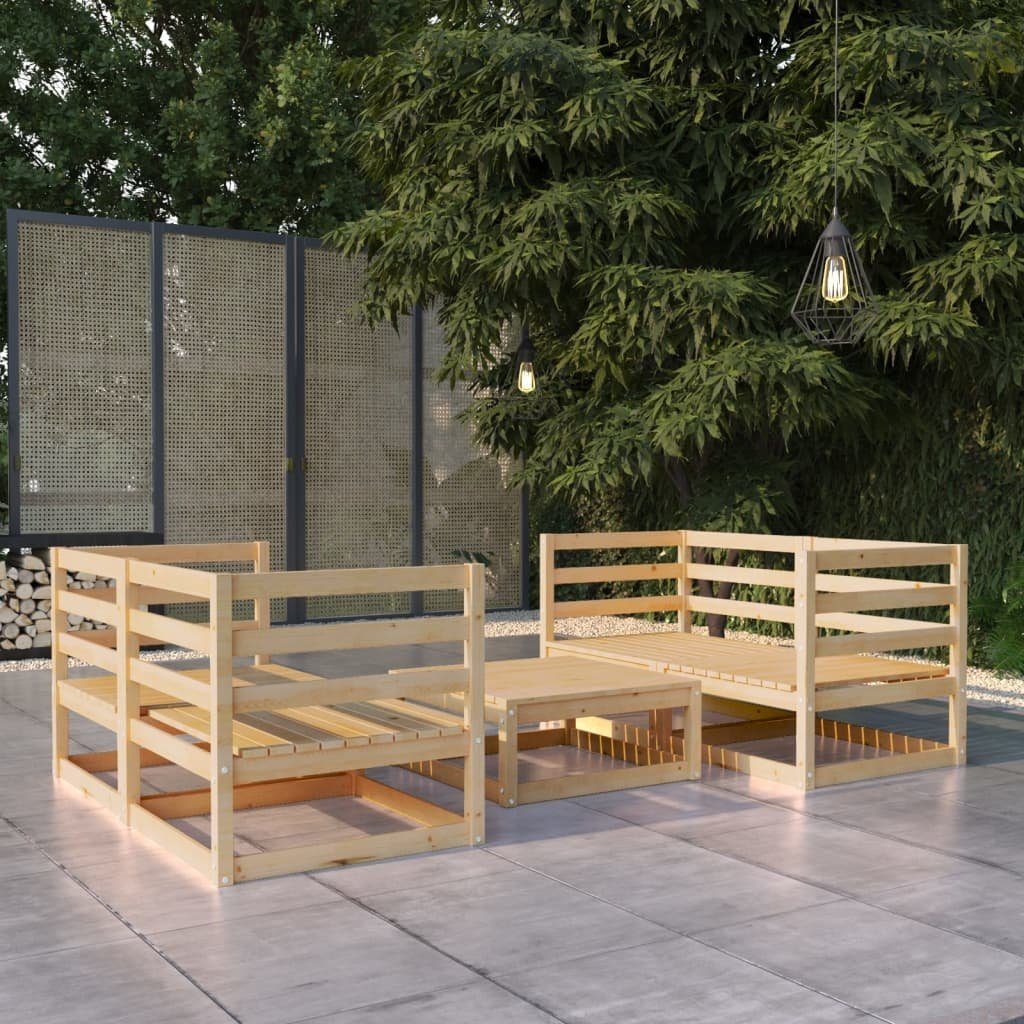 vidaXL Gartenlounge-Set 5-tlg. Garten-Lounge-Set Massivholz Kiefer, (1-tlg) Natur