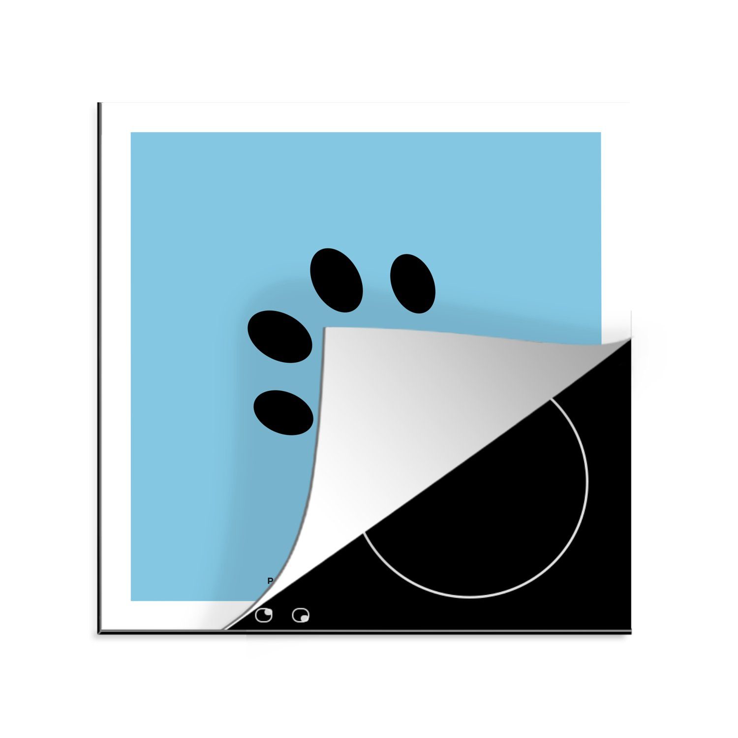 MuchoWow Herdblende-/Abdeckplatte Illustration einer Hundepfote auf blauem Hintergrund, Vinyl, (1 tlg), 78x78 cm, Ceranfeldabdeckung, Arbeitsplatte für küche