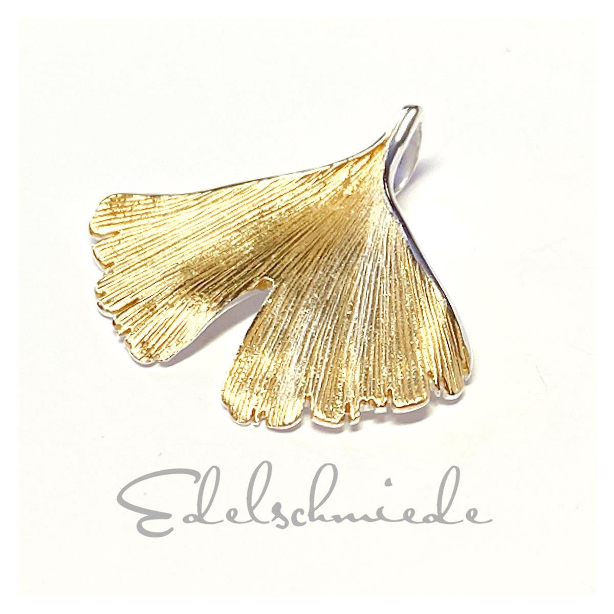 Edelschmiede925 Ohrstecker-Set bicolor Ginko Anhänger in 925 Silber vergoldet