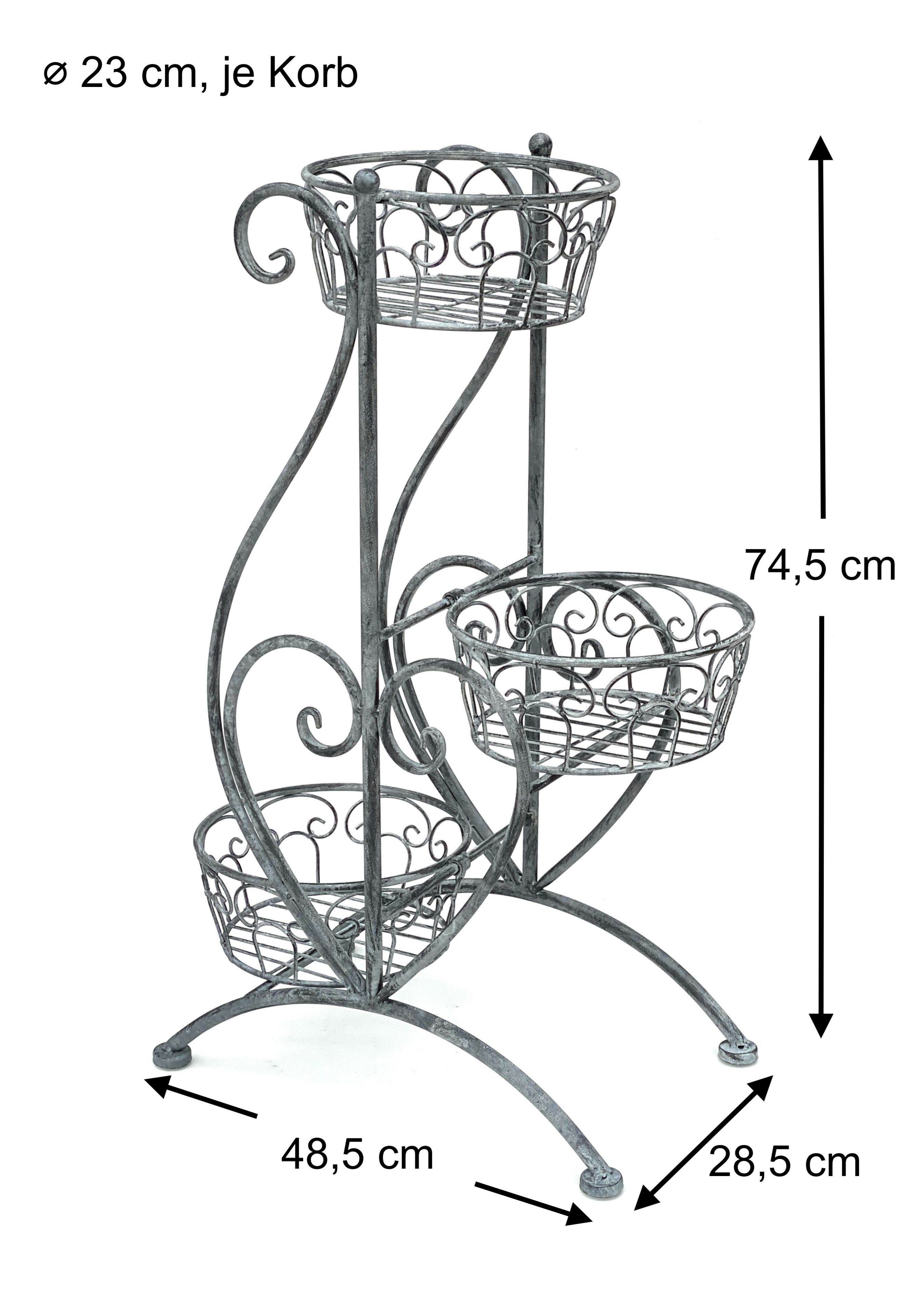 cm Blumensäule DanDiBo Blumentreppe Metall Blumenhocker Blumenständer 75 mit Pflanzenständer Pflanzensäule 3 Blumenständer Ablagen Grau 96011