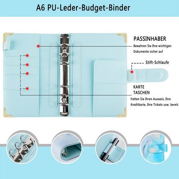 KINSI Ringbuchmappe A6 Loseblattbuch,Budget-Notizbuch,Leder-PU-Buchhaltung