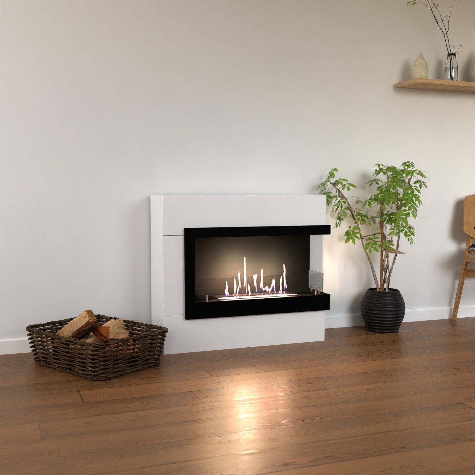 GLOW FIRE Echtfeuer-Dekokamin Halden Mini rechts Ethanol Kamin, Bioethanol Kamin mit 3h Brenndauer, Heizleistung bis 2 kw