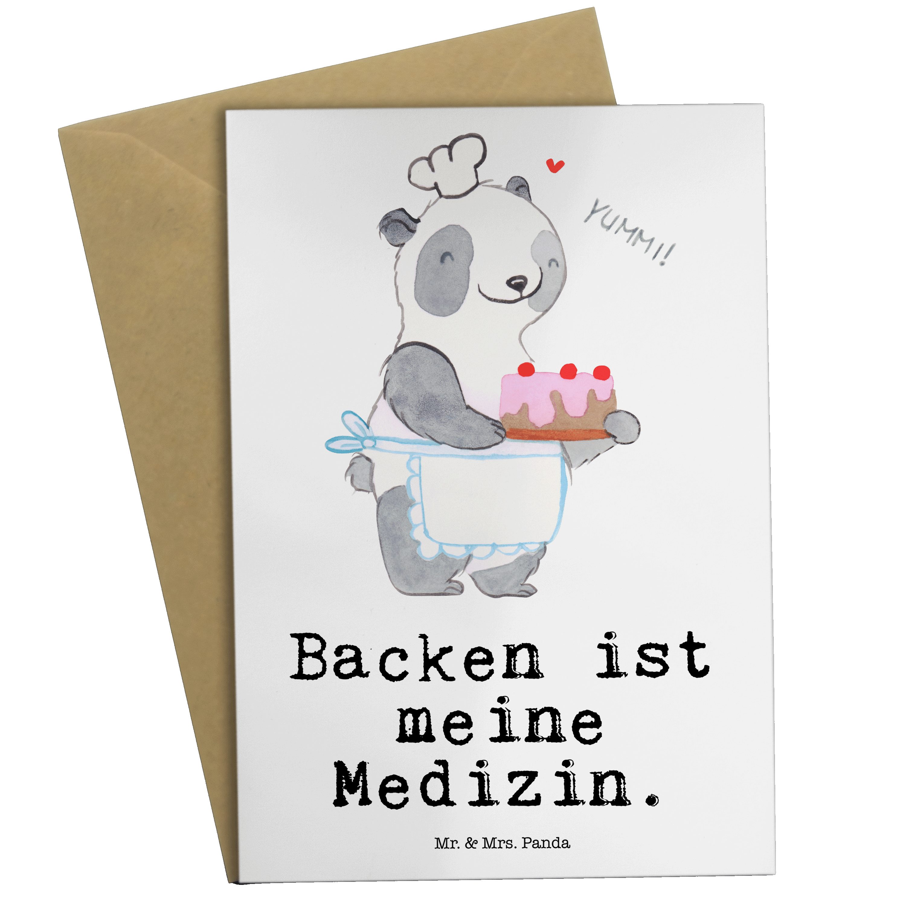 Mr. & Mrs. Panda Grußkarte Panda Backen Medizin - Weiß - Geschenk, Geburtstagskarte, Klappkarte