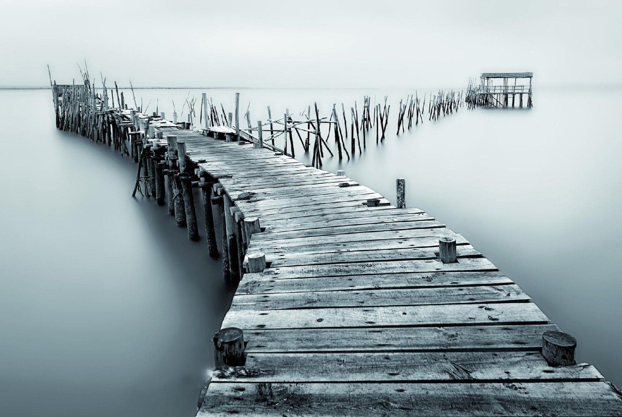 The Wall - the art of framing AG Wandbild Deco-Block Bild - Steg schwarz-weiß 118 x 78 cm, Natur