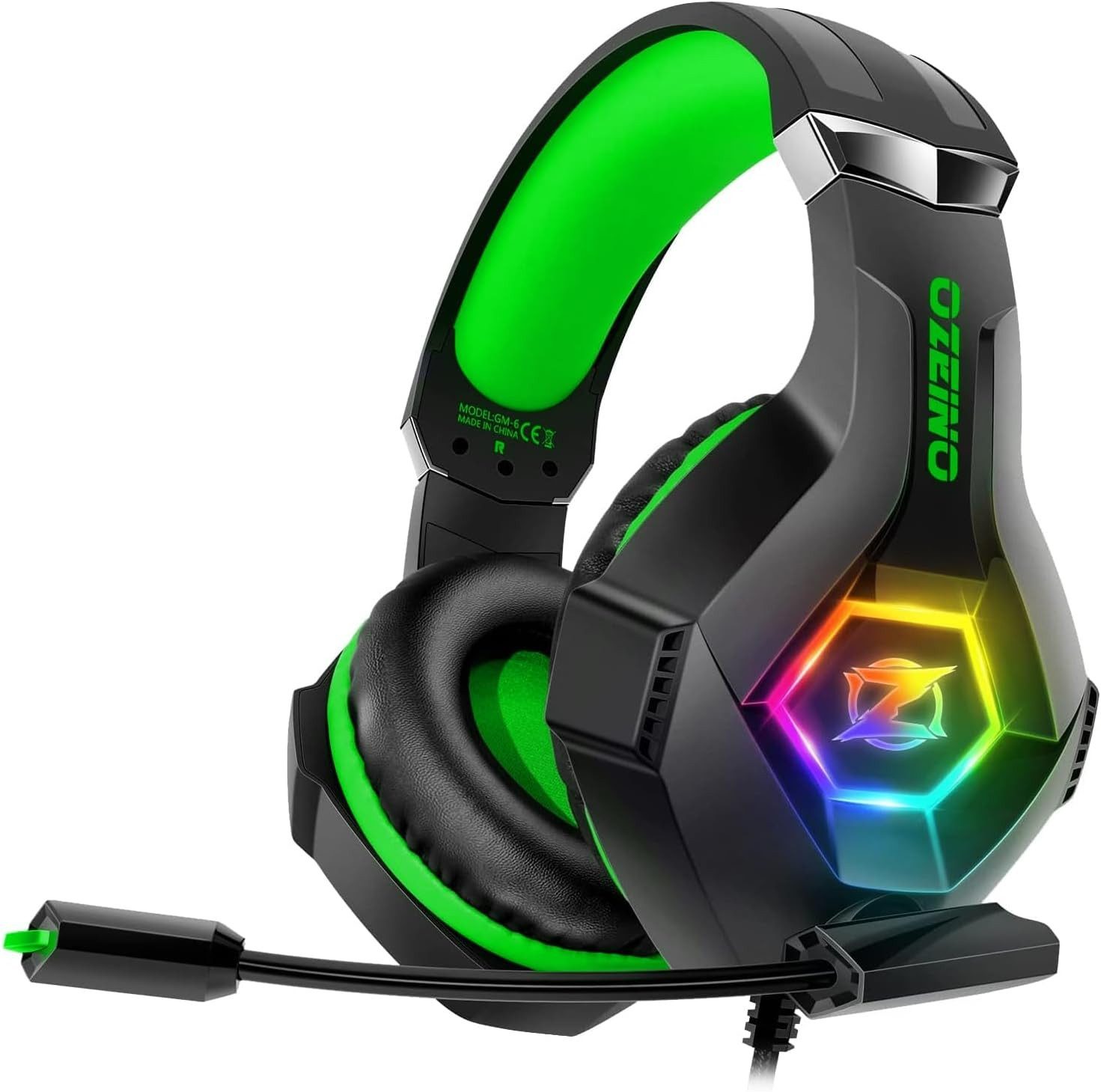 ozeino 3D Surround Sound Kopfhörer mit Mikrofon für Konsolen Gaming-Headset (Integrierte Lautstärkeregelung und Mikrofon-Stummschaltung ermöglichen volle Kontrolle über Audio und Kommunikation jederzeit., Noise Cancelling Headset mit RGB Licht für PC und Laptop)