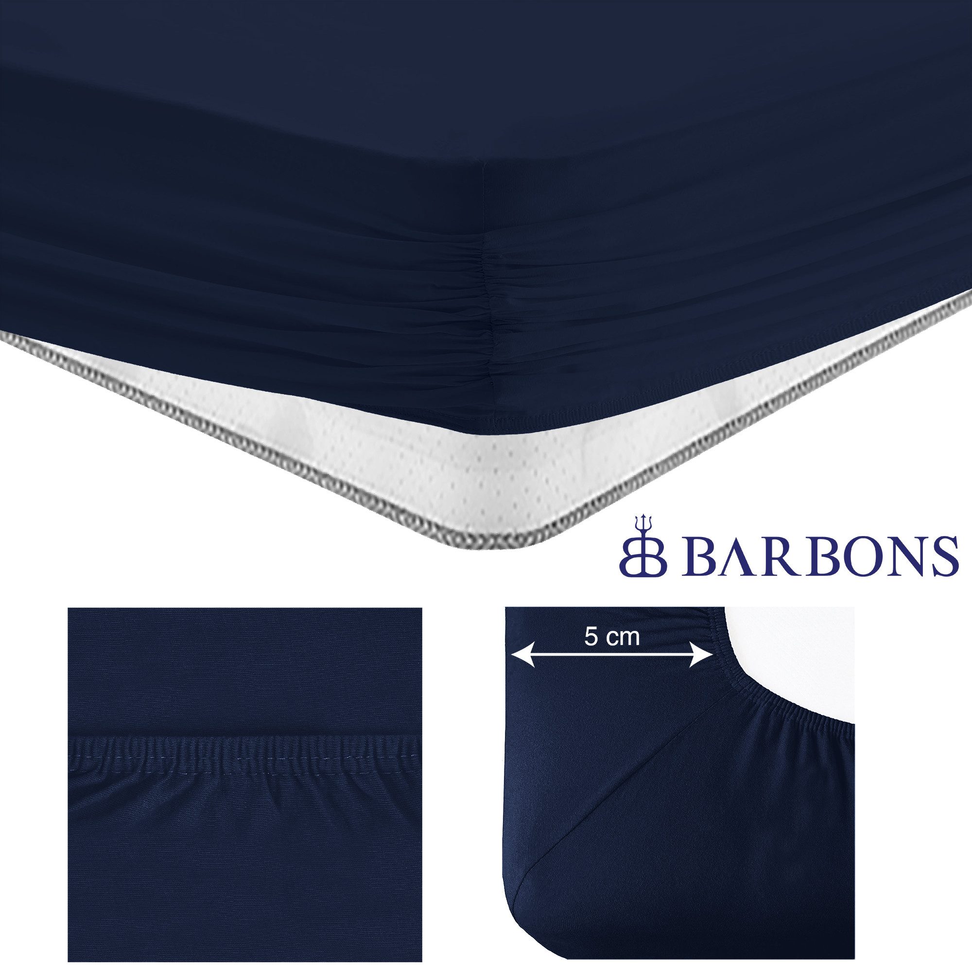 BARBONS Spannbettlaken Jersey Bettlaken, 145 g/m² Spannbetttuch, bis zu 25cm Höhe, Topper, Jersey aus 100% Baumwolle, Gummizug: rundum, (1 Stück), Rundumgummi,  – Bild 4 von 5
