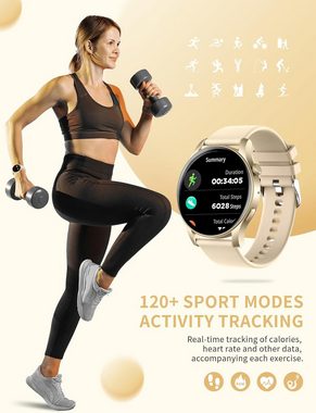 MEETOWN Damen's IP67 wasserdicht Fitness-Tracker Smartwatch (1,43 Zoll, Android/iOS), mit Bluetooth-Anruf, 107 + Sportmodi, Schlafmonitor, Pulsmesser