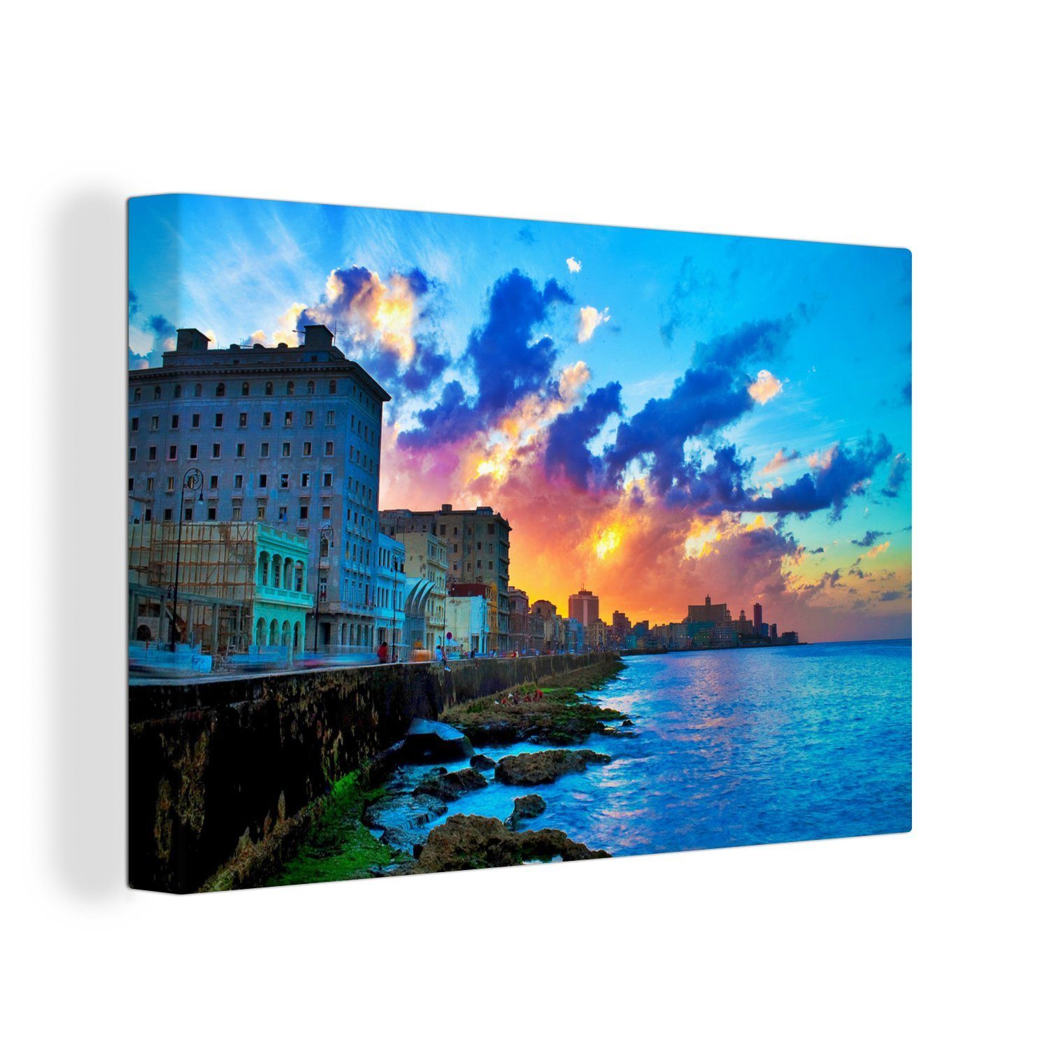 OneMillionCanvasses® Leinwandbild Farbenfroher Sonnenuntergang über Kuba in Nordamerika, (1 St), Wandbild Leinwandbilder, Aufhängefertig, Wanddeko, 30x20 cm