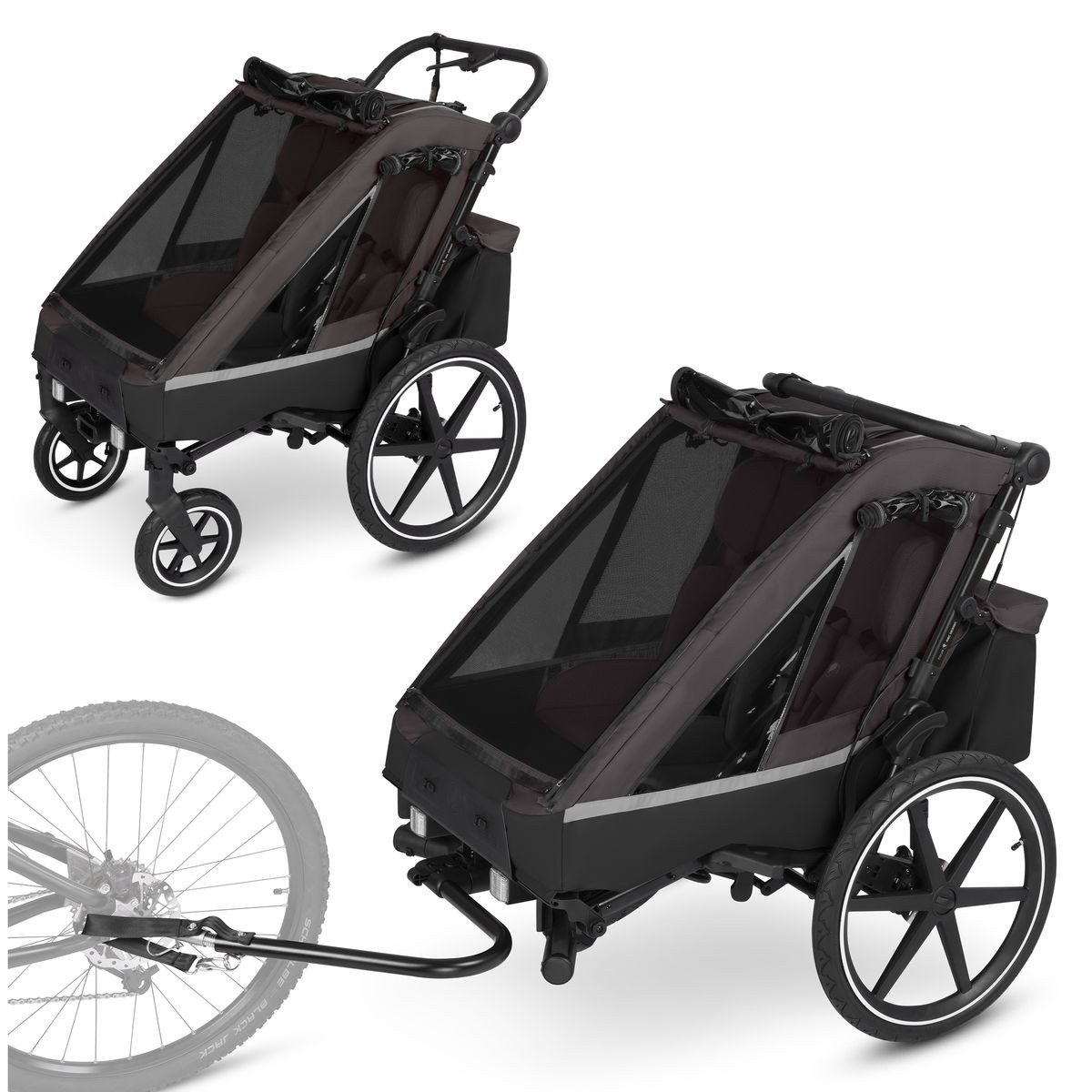 ABC Design Fahrradkinderanhänger Tour 2 - Falcon, 3in1 Fahrrad Anhänger, Kinderwagen & Jogger für 2 Kinder bis 49 kg