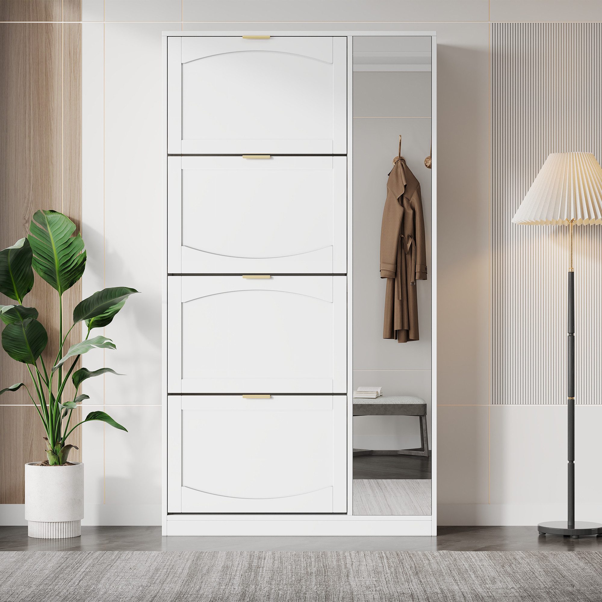 Ulife Schuhschrank 4 klappbare Ablagefächer, weiß, Maße: B80/H147/D24 cm, v günstig online kaufen