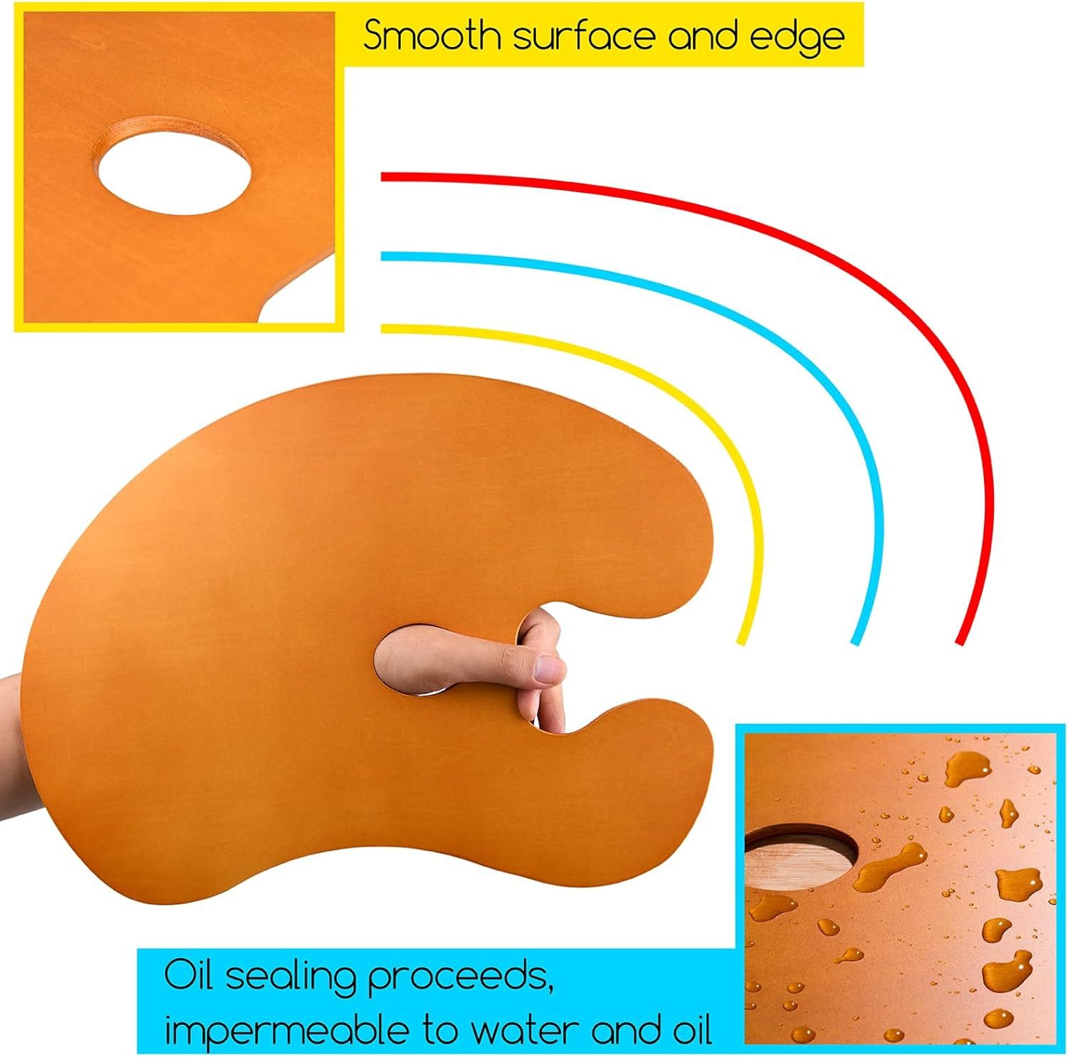 MEEDEN Malpalette MEEDEN Malpalette aus Lindenholz oval mit ergonomischem Daumenloch, Für Öl- und Acrylfarben, leicht und handlich im Format 39,9 x 30 cm – Bild 5 von 5
