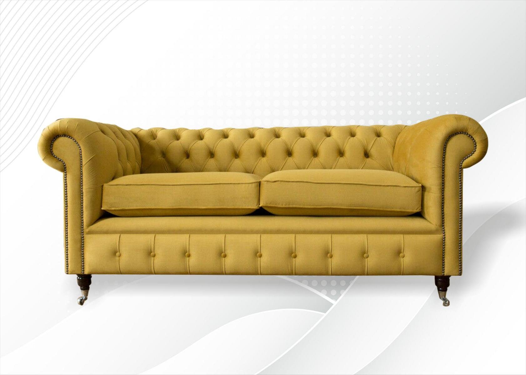 mit Die Sofa 190 Sitzer Rückenlehne 3 JVmoebel cm, Chesterfield-Sofa, Design Couch Chesterfield Knöpfen.