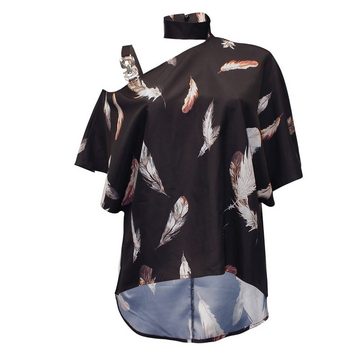 RUZU UG Blusentop Hemdbluse Bedrucktes,Sexy lockeres Oberteilschrägem Ausschnitt Damen