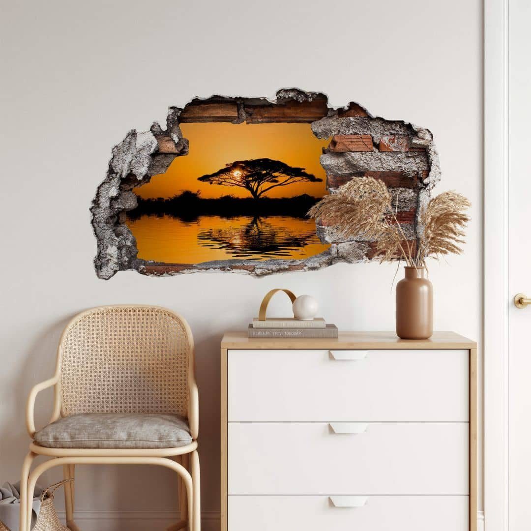 Wandtattoo 3D Wandtattoo Afrika Wüste Aufkleber Sonnenuntergang Baum des Lebens