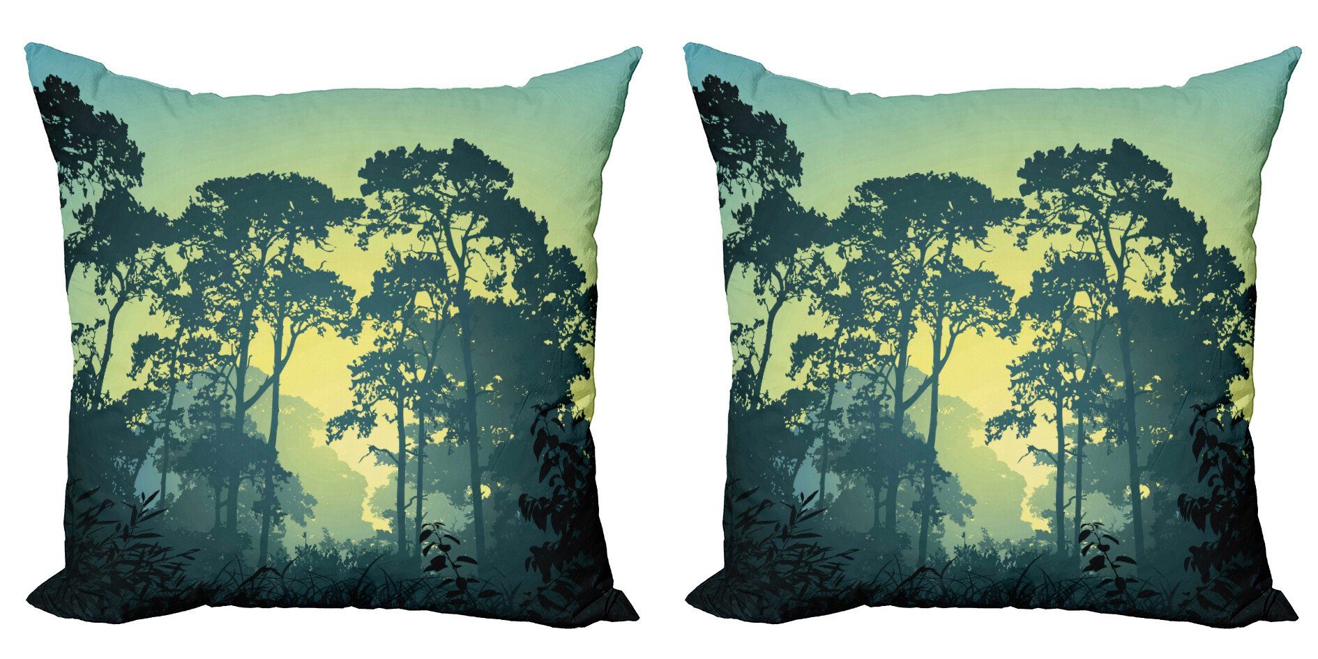 Winterbaum-Kissenbezüge 2er Set – 45x45 Cm, Aus Polyester-Leinen, Blaugrünes Wald-Design, Mit Reißverschluss