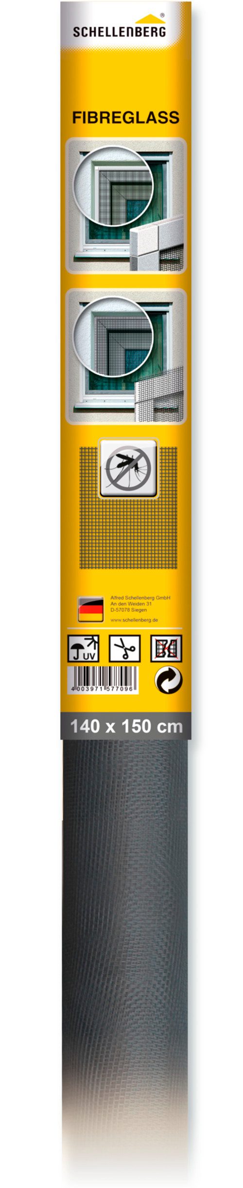SCHELLENBERG Fliegengitter-Gewebe aus Fiberglas in anthrazit und weiß, (Packung, 1-St), Insektenschutz Rolle für Fenster und Tür, verschiedene Maße