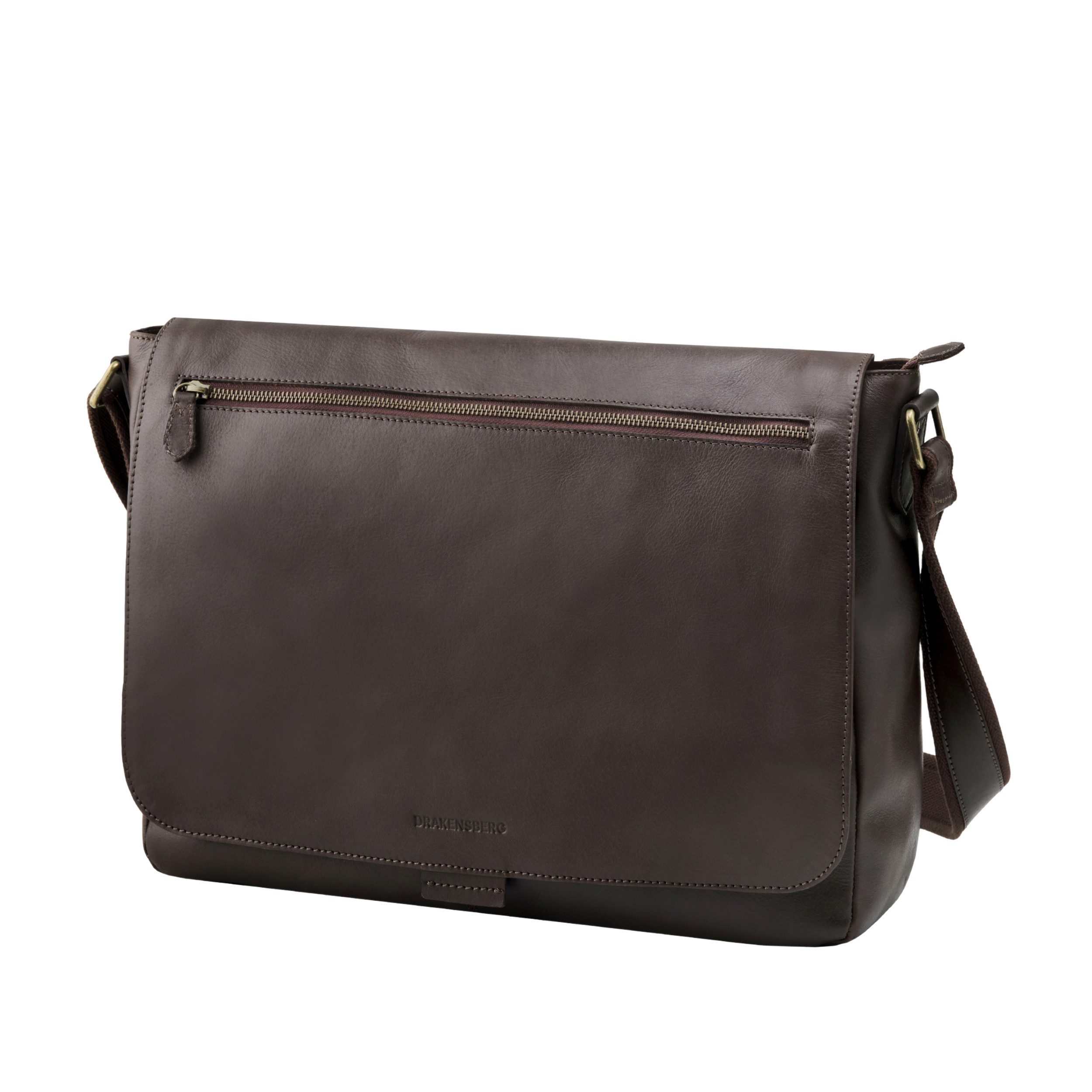 DRAKENSBERG Umhängetasche Messenger Bag »Leon« Kaffee-Braun, Herren Leder Schultertasche mit 16" Laptopfach, handgemacht, Vintage