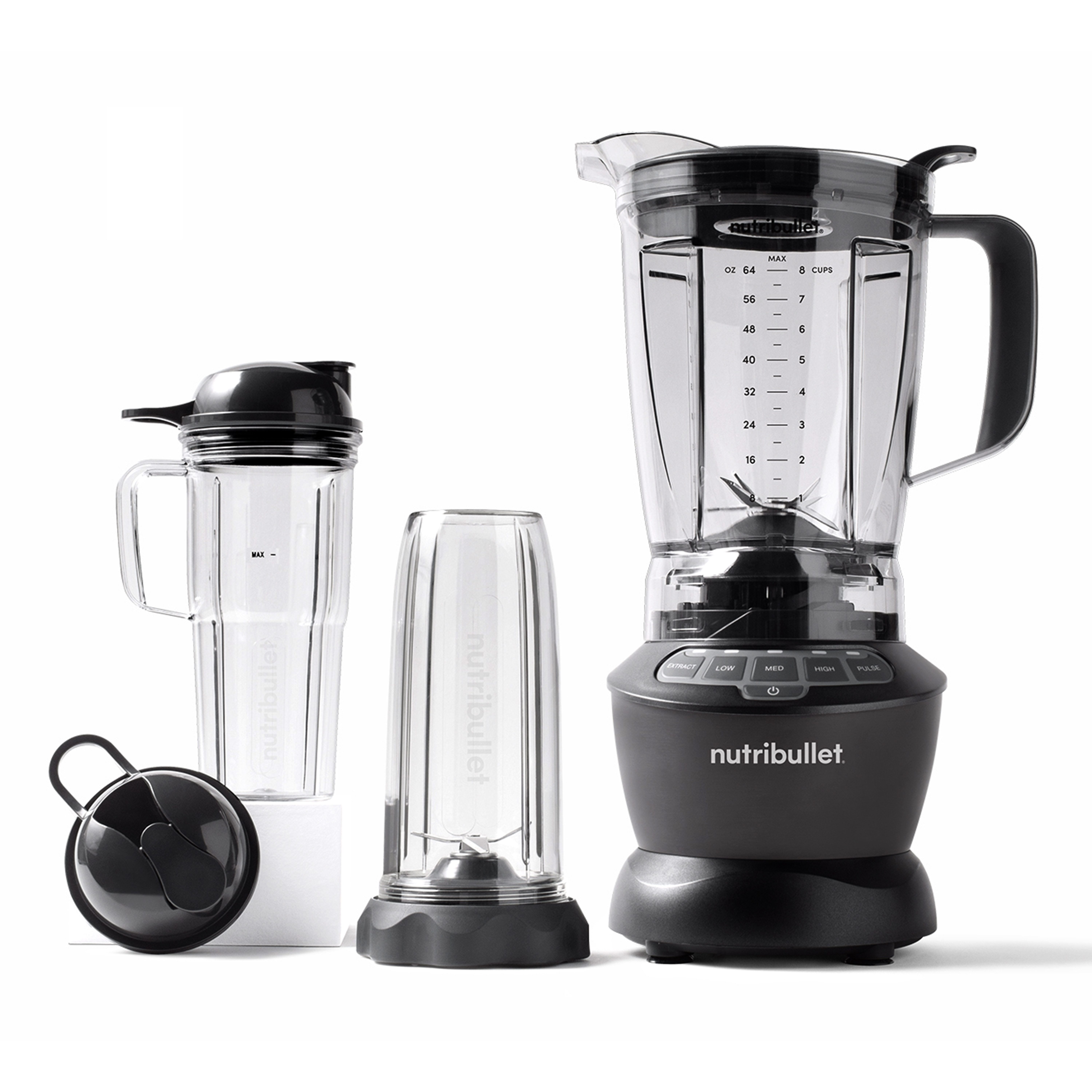 nutribullet Standmixer Full Size Blender Combo NBF500DG, 1200 Watt, Dunkelgrau, 1200 W, 1,8 L Krug, Deckel mit Öffnung, 700&900ml Mixbecher mit to-go Deckeln
