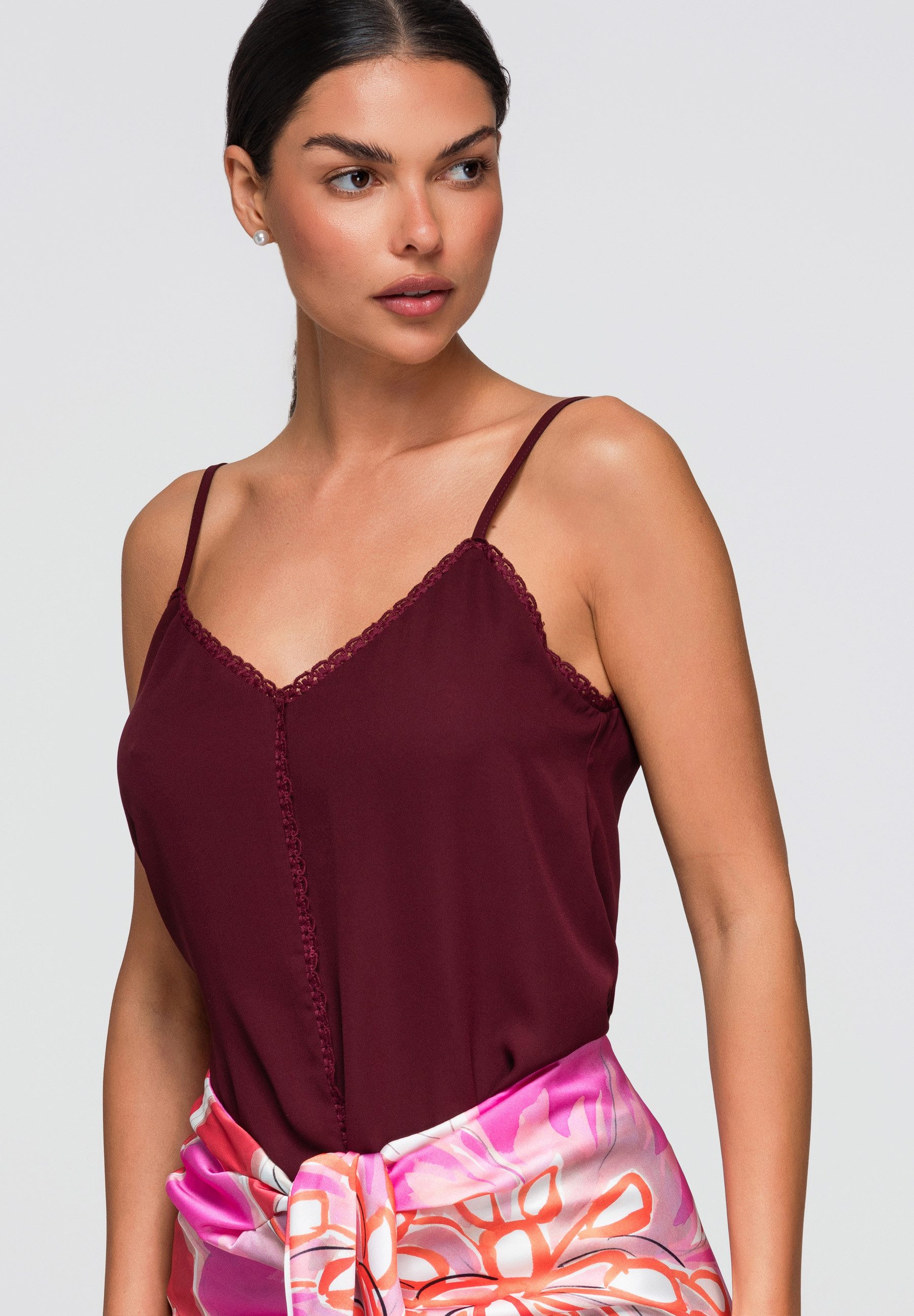 OMBRE Blusentop Damen Blusentop mit V-Ausschnitt elegant Bordeaux L (kein Set, 1-tlg)