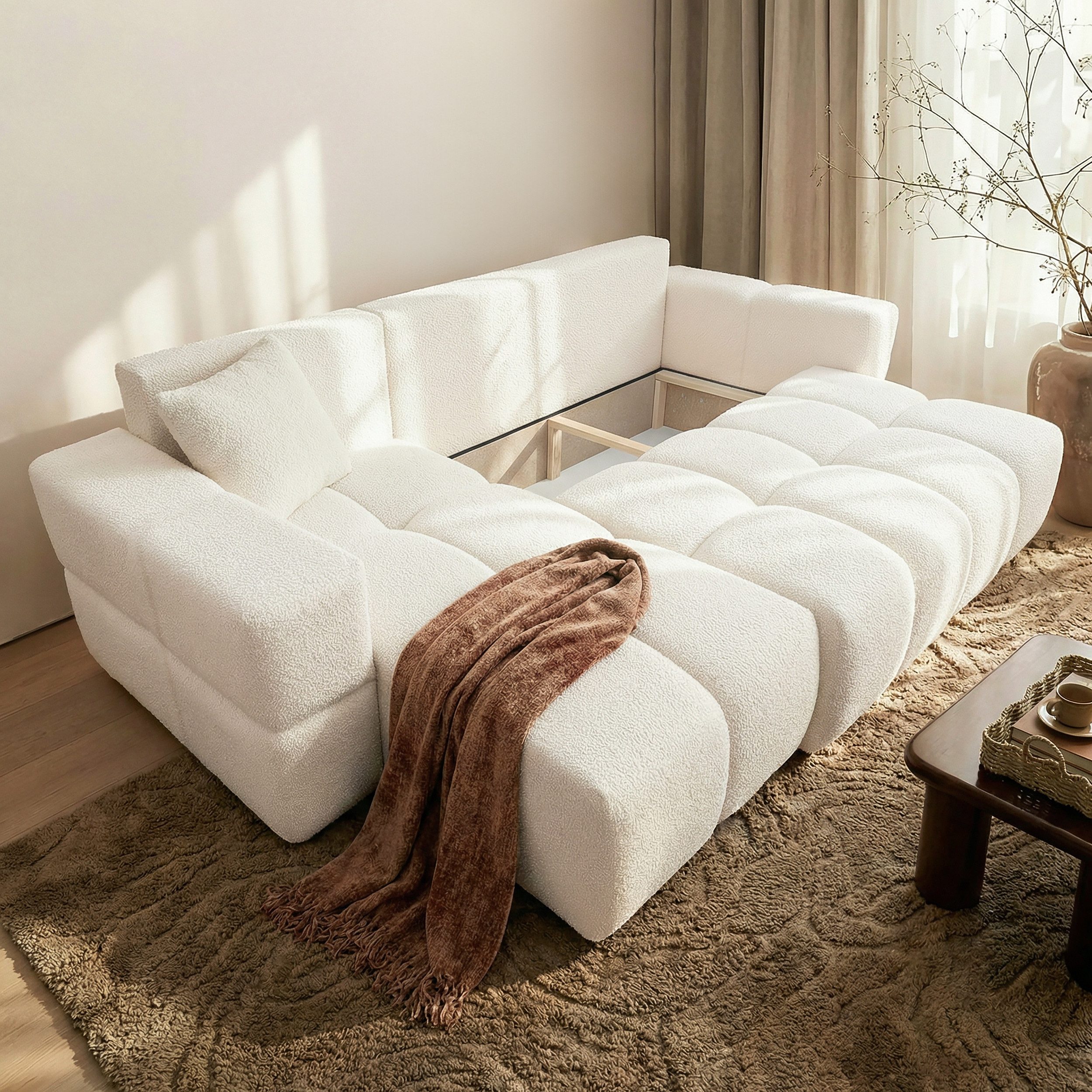 yourhouse24 Ecksofa BUENO im Glamour-Look 250 cm – Trend-Bouclé, mit Schlaffunktion, Seite universal – Bild 5 von 5
