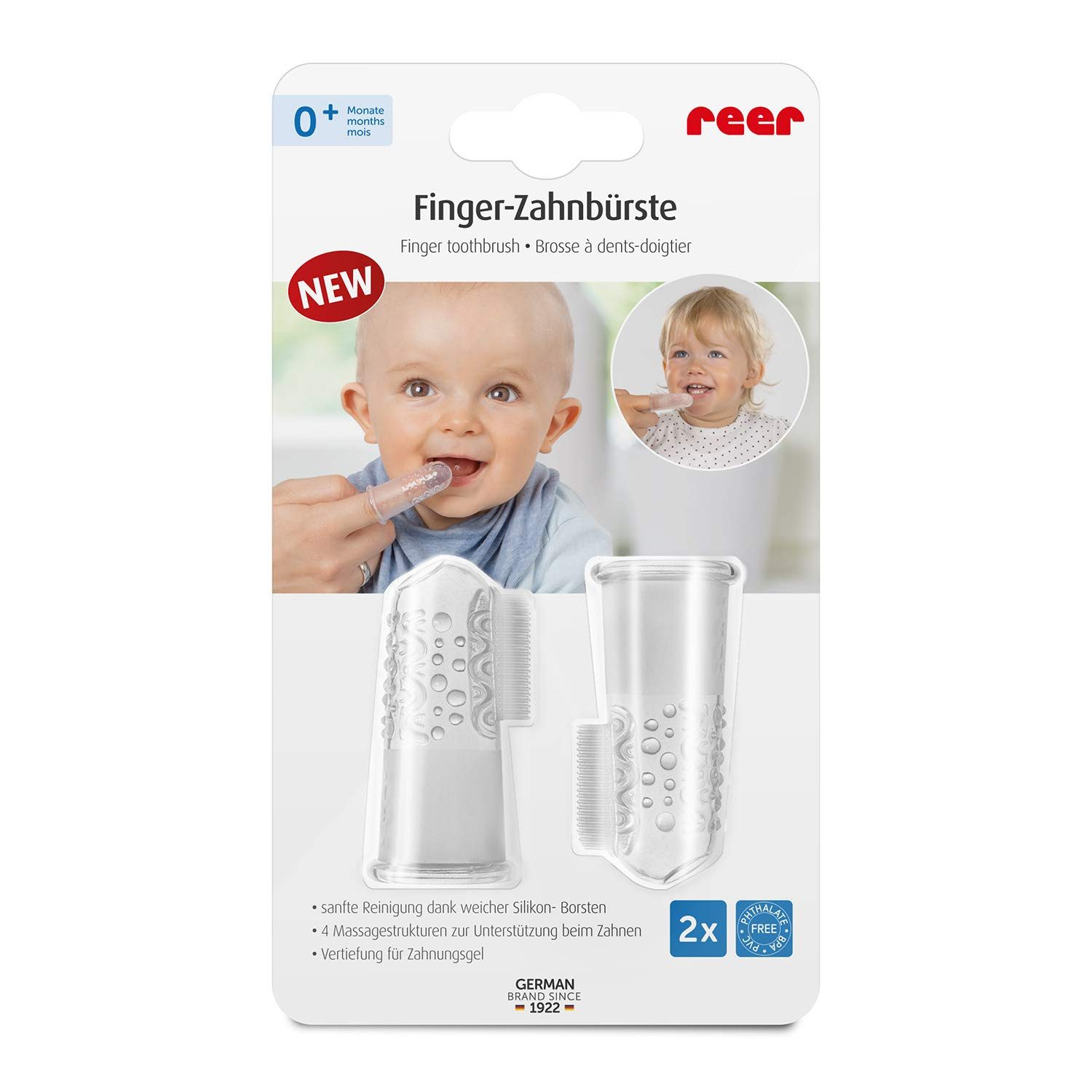 Reer Zahnbürste Finger-Zahnbürste 2er Set Silikon transparent / weiß