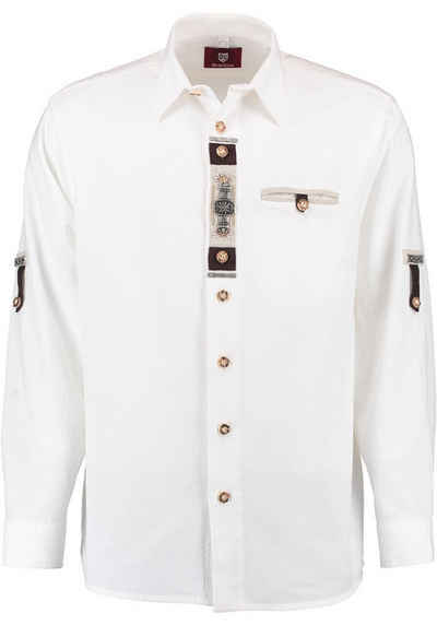 OS-Trachten Trachtenhemd Glexor Langarmhemd mit Edelweiß-Zierteile auf der Knopfleiste