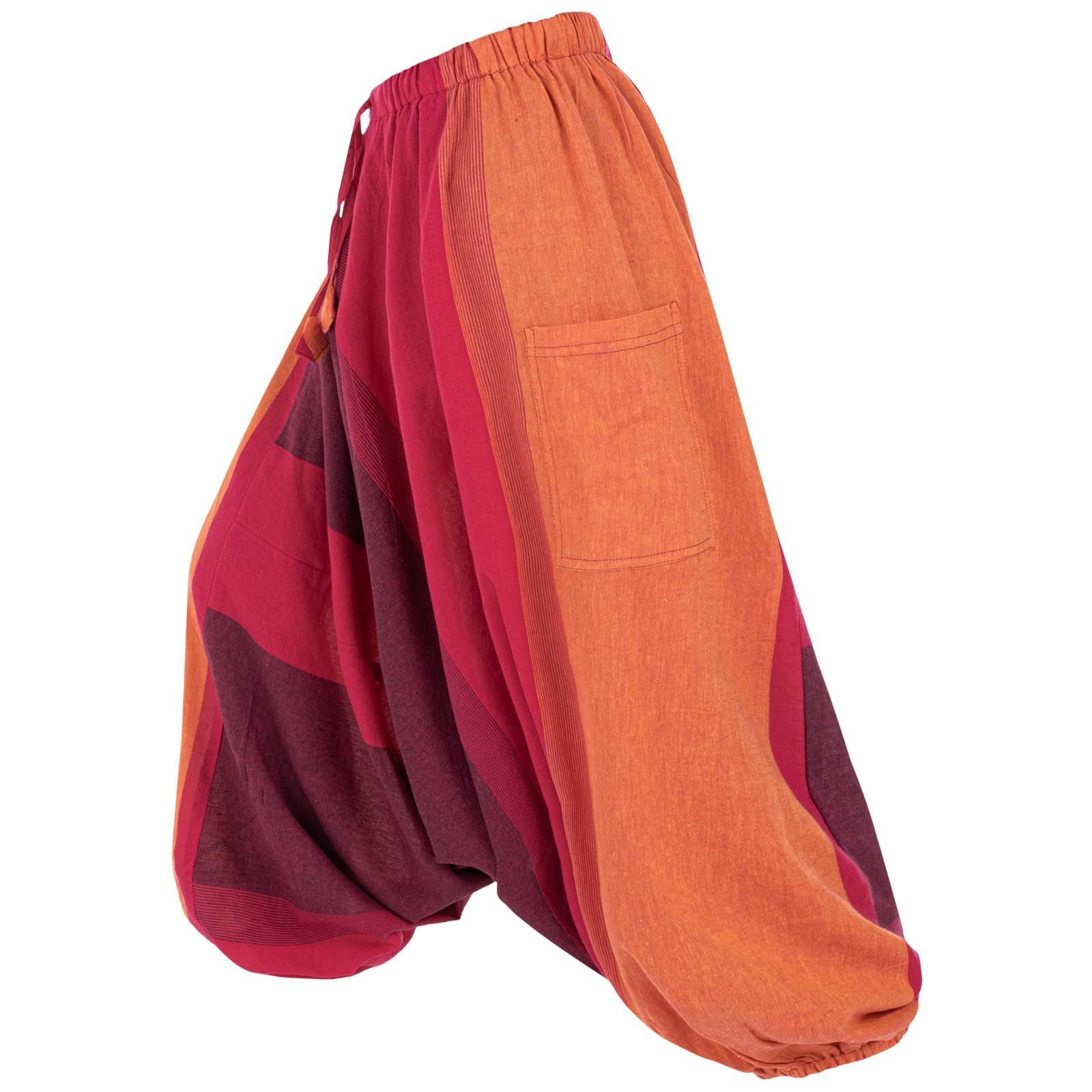 KUNST UND MAGIE Haremshose Unisex Haremshose onesize Bunt Hippie Goa Fair Boho Baggy Pluder-Hose Orange / Rot