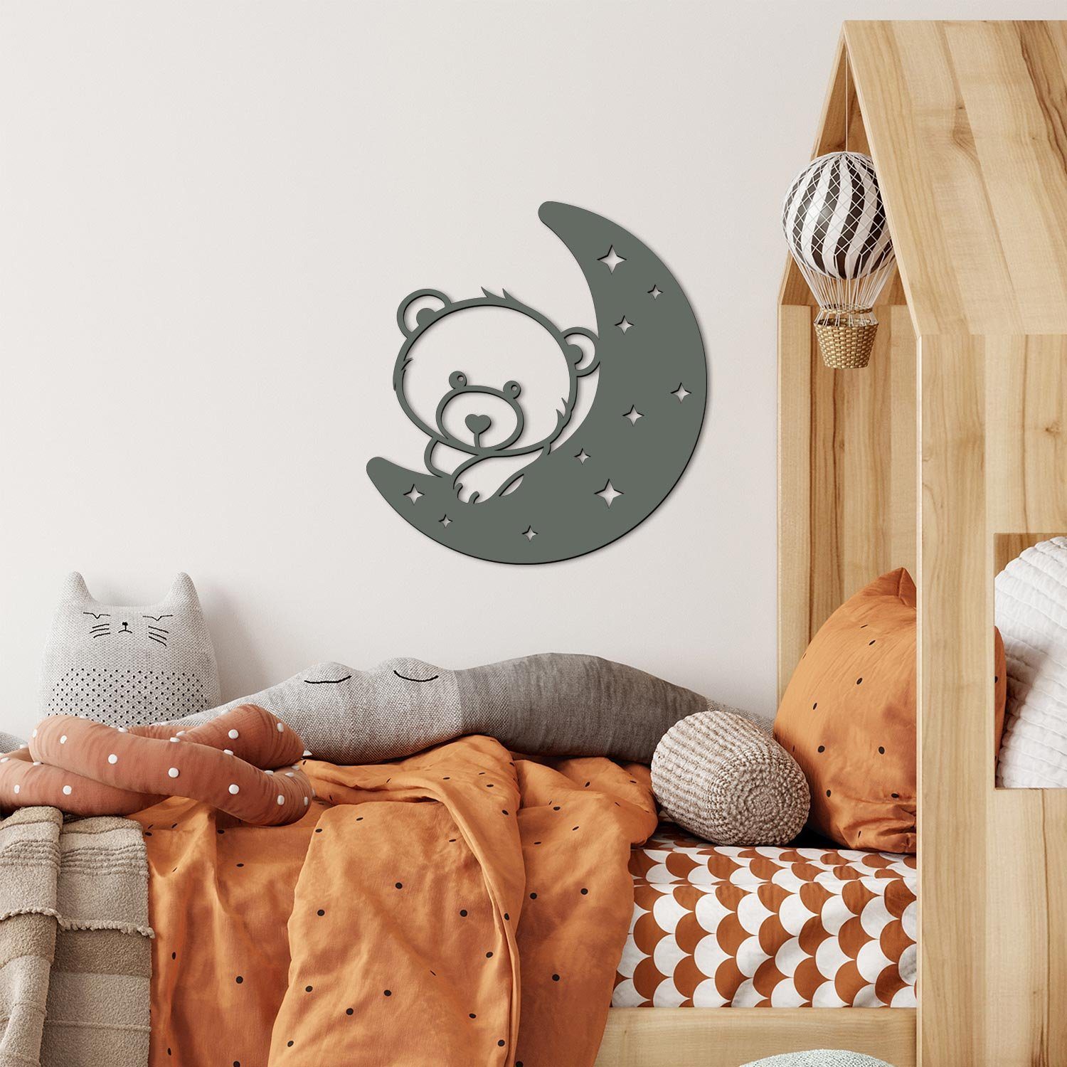 Schlaflicht Kleinkinder, Leuchte batteriebetrieben - für Mit Bären Mond mit LED Kinderzimmer Motiv Namofactur Bär fest Nachtlicht Warmweiß, auf LED Sternabdeckung, Wanddekoobjekt integriert,