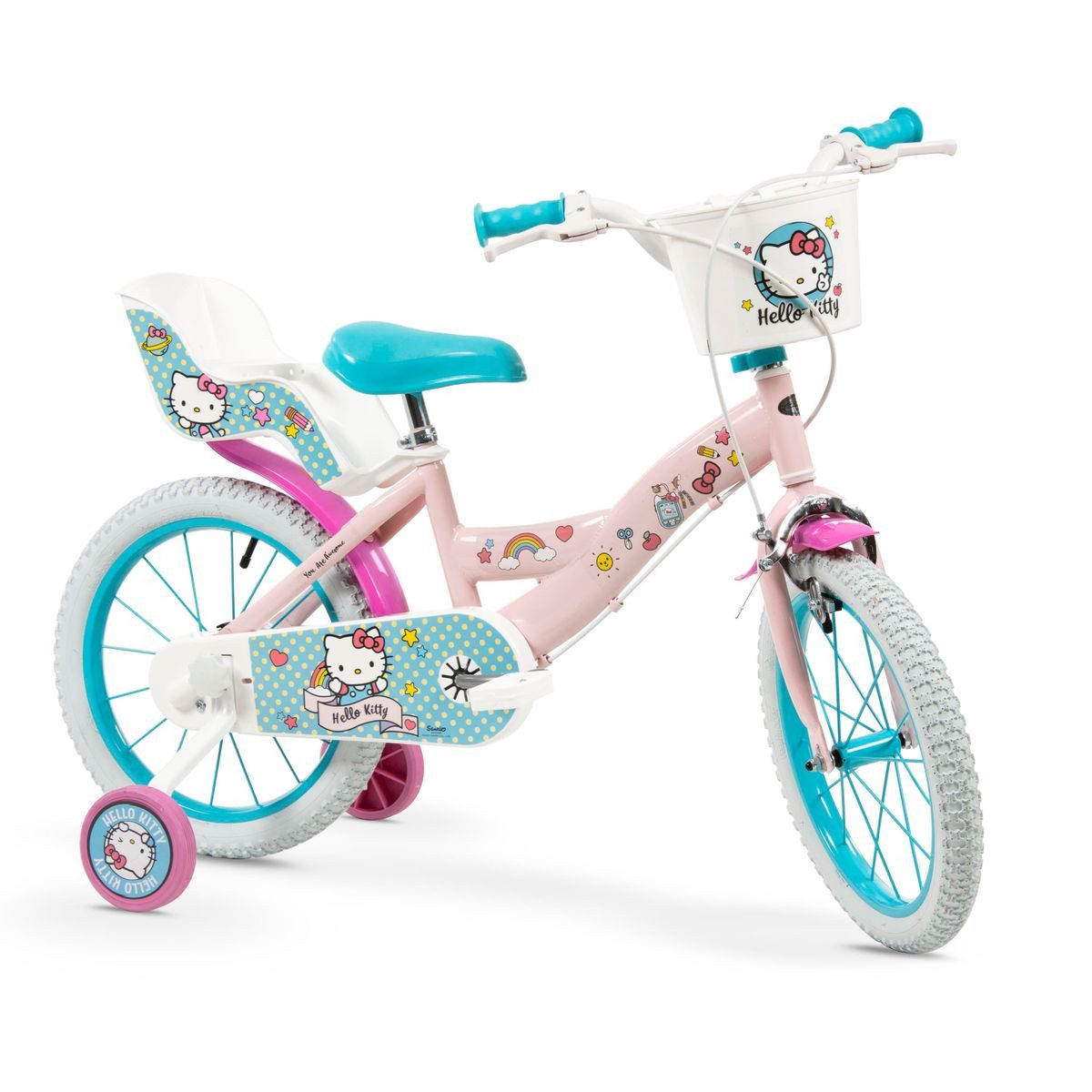 Toimsa Bikes Kinderfahrrad 14 Zoll Kinder Mädchen Fahrrad Kinderfahrrad Rad Bike Hello Kitty 1449, 1 Gang, Puppensitz, Korb, Stützräder