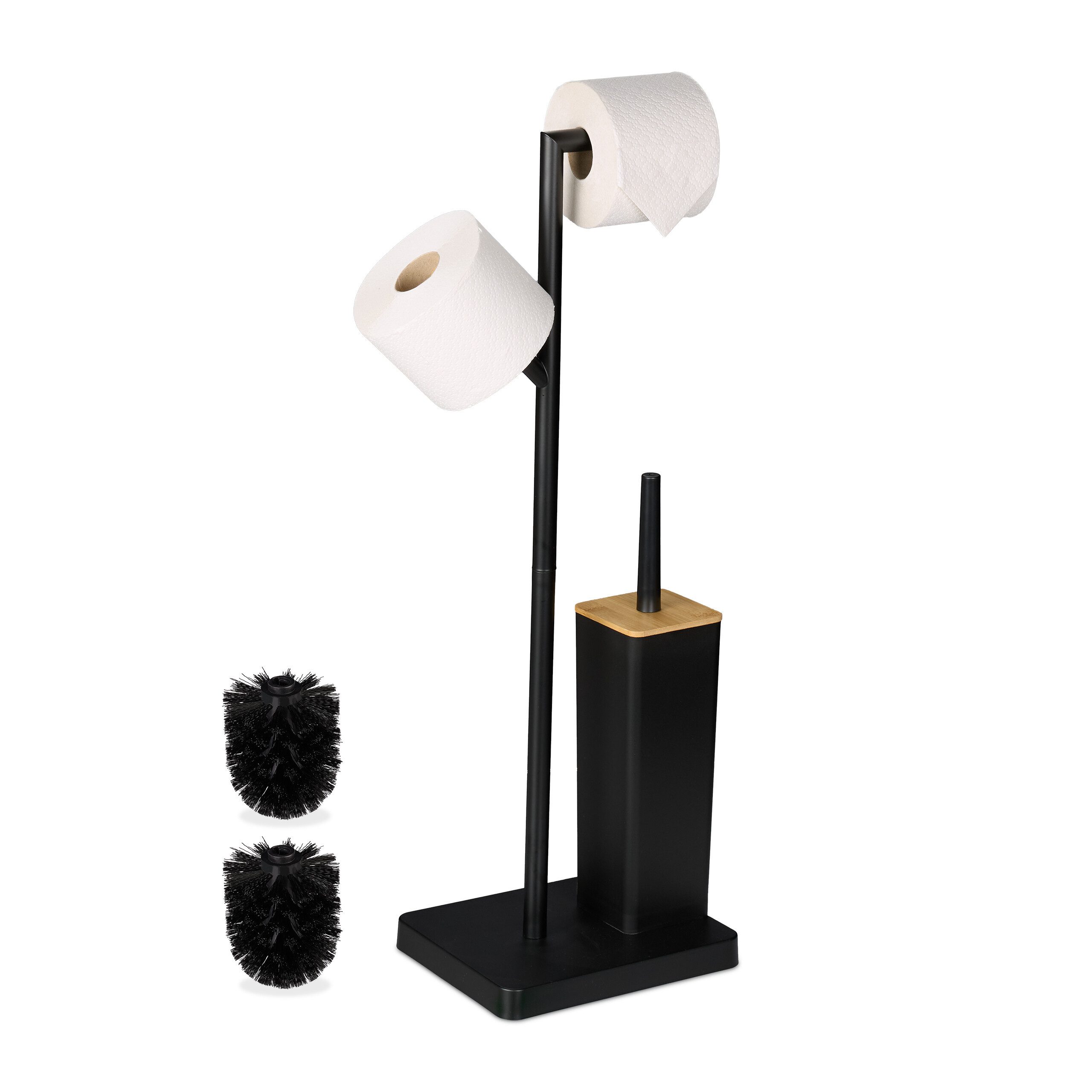 relaxdays WC-Garnitur Bambus & Edelstahl, Schwarz günstig online kaufen