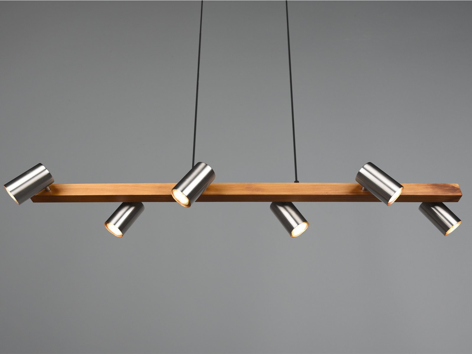 Naturholz matt LED Große Silber Holz-lampen 115cm / Esstisch-lampe Breite hängend wechselbar, mit Holz-balken, LED Pendelleuchte, meineWunschleuchte Dimmfunktion, Warmweiß,