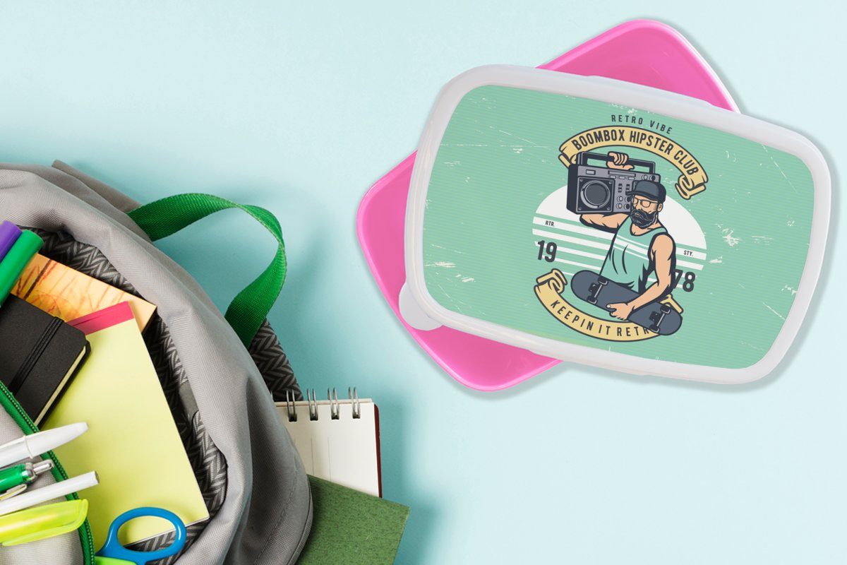 Snackbox, (2-tlg), - - Kunststoff, Altmodisch, Kunststoff Brotbox Kinder, für Skateboard Lunchbox Radio Mancave Erwachsene, - MuchoWow Brotdose Mädchen, rosa