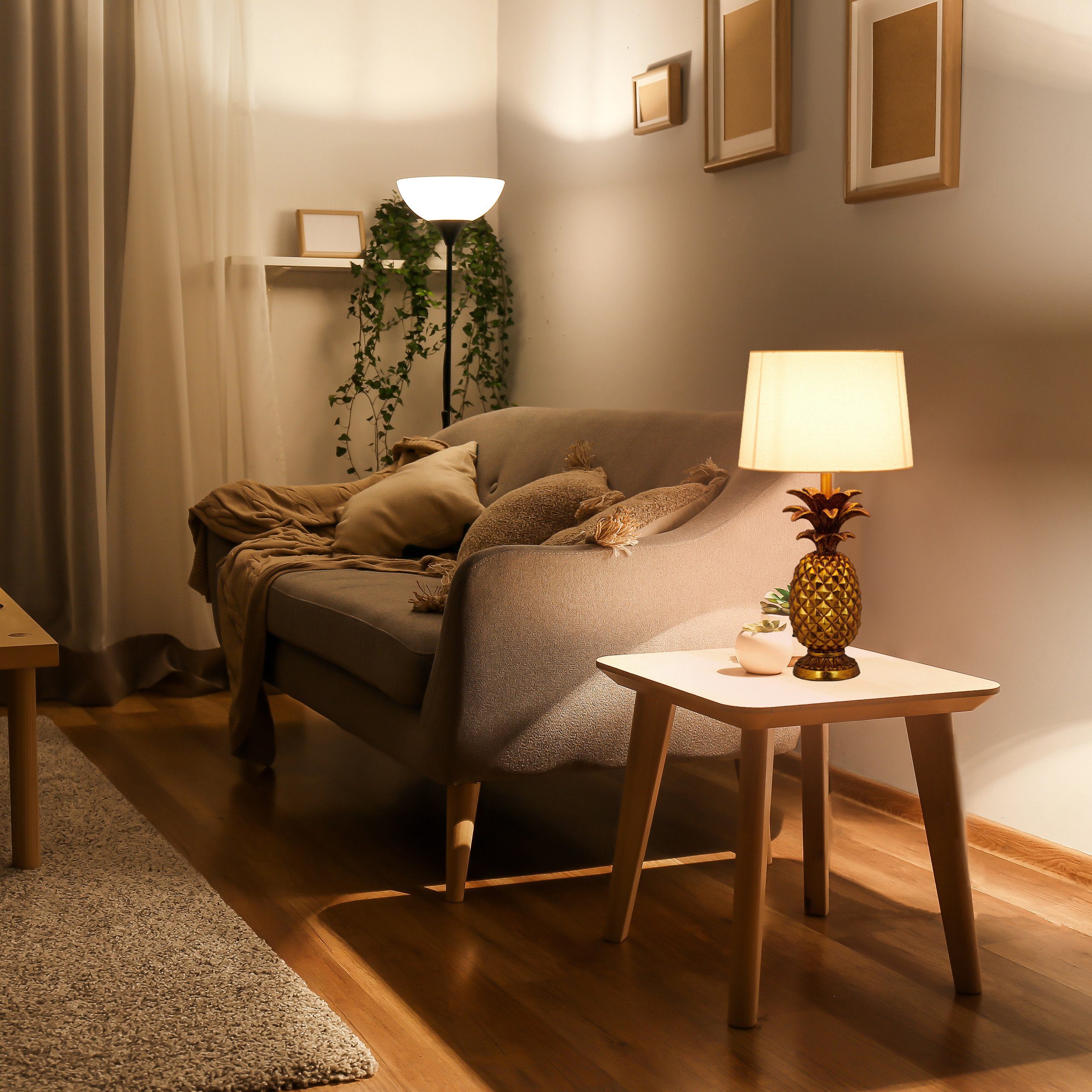 relaxdays Tischleuchte Tischlampe Ananas gold