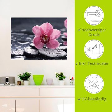 Artland Wandbild Stillleben mit Kiesel und einer Orchidee, Blumen (1 St), als Alubild, Outdoorbild, Leinwandbild, Poster, Wandaufkleber