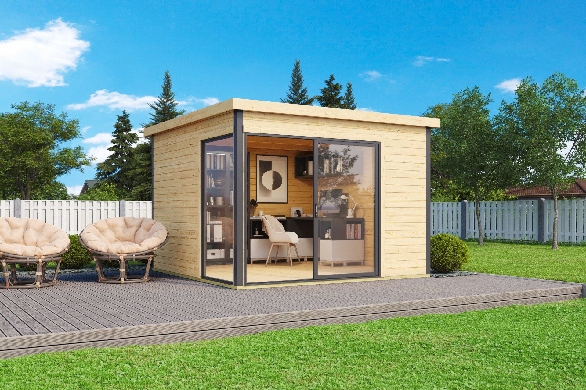 LASITA MAJA Gartenhaus Flachdach 3x3m Holz Domeo 1, BxT: 300x300 cm, mit Premium Dachbahn selbstklebend