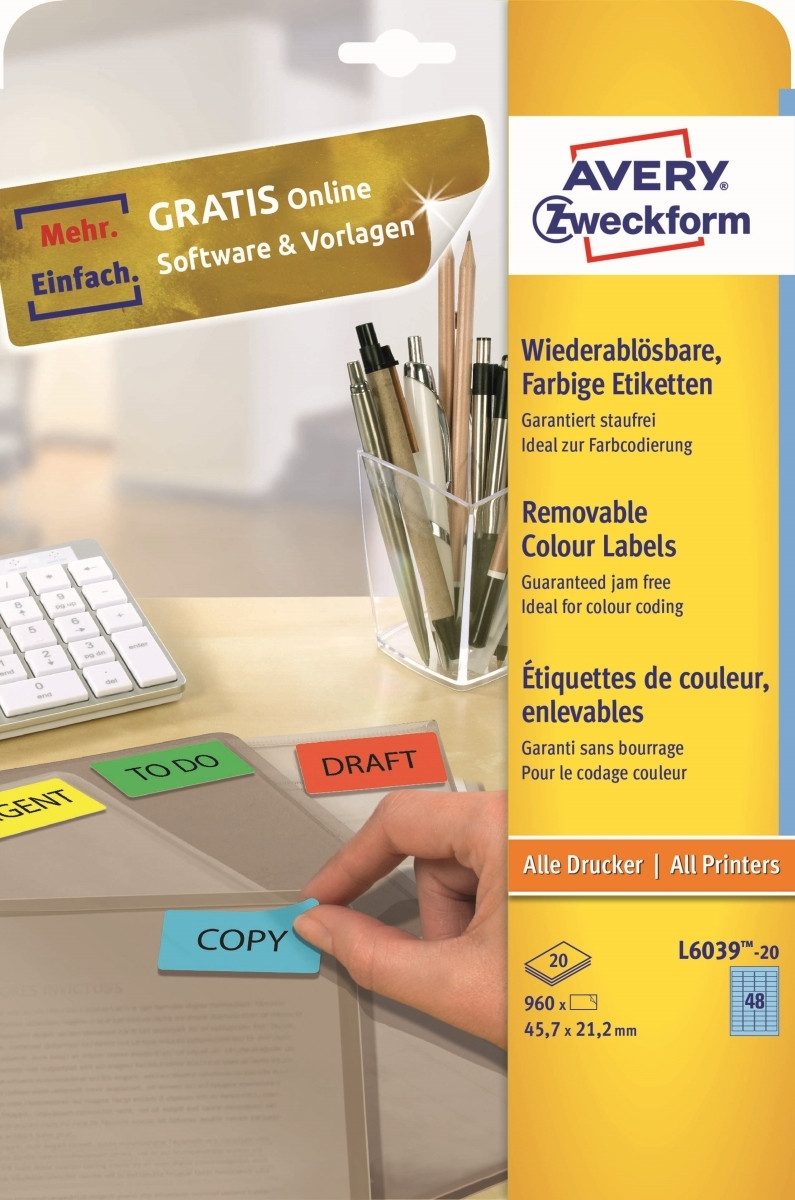 Avery Zweckform Etiketten Etiketten Inkjet/Laser/Kopier 45,7x21,2mm VE=960 Stück blau