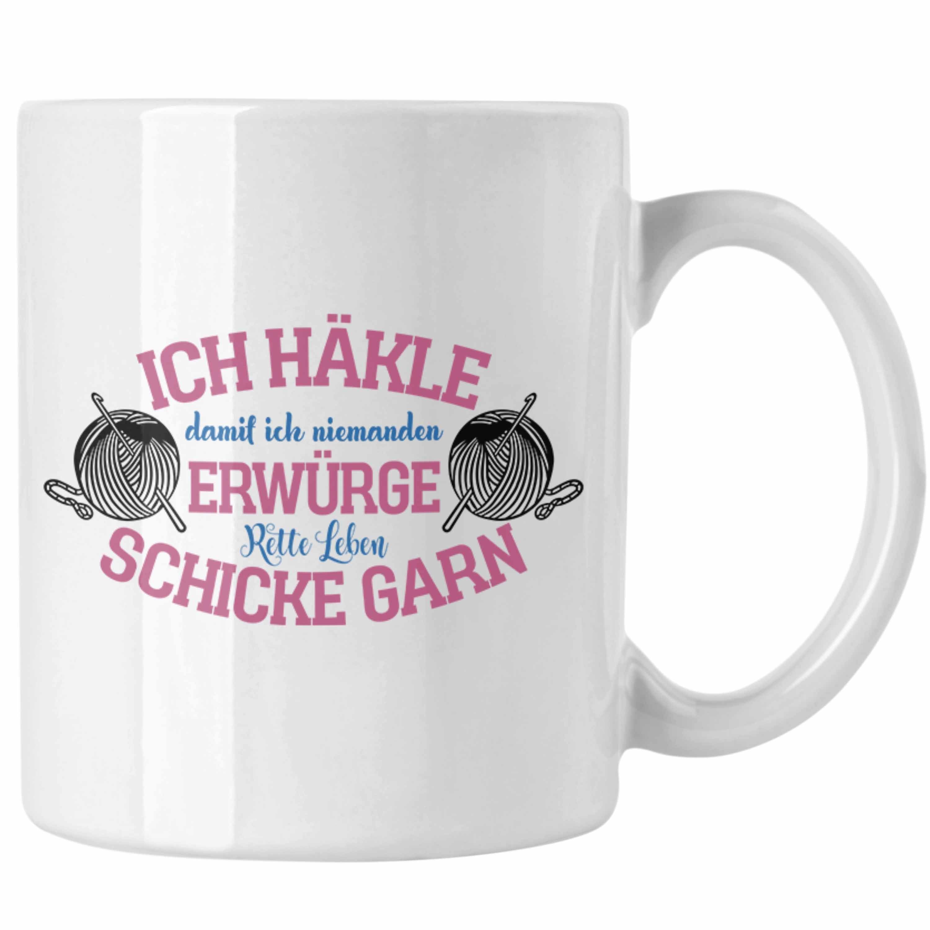 Trendation Tasse Garn-Tasse Geschenkidee für Strick- und Häkelbegeisterte Weiss