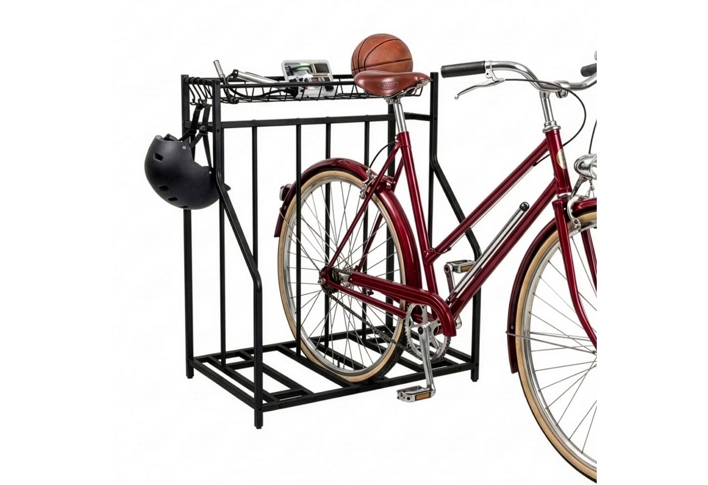 relaxdays Fahrradständer Boden mit Korb (7-St), schwarz, 3 Fahrräder