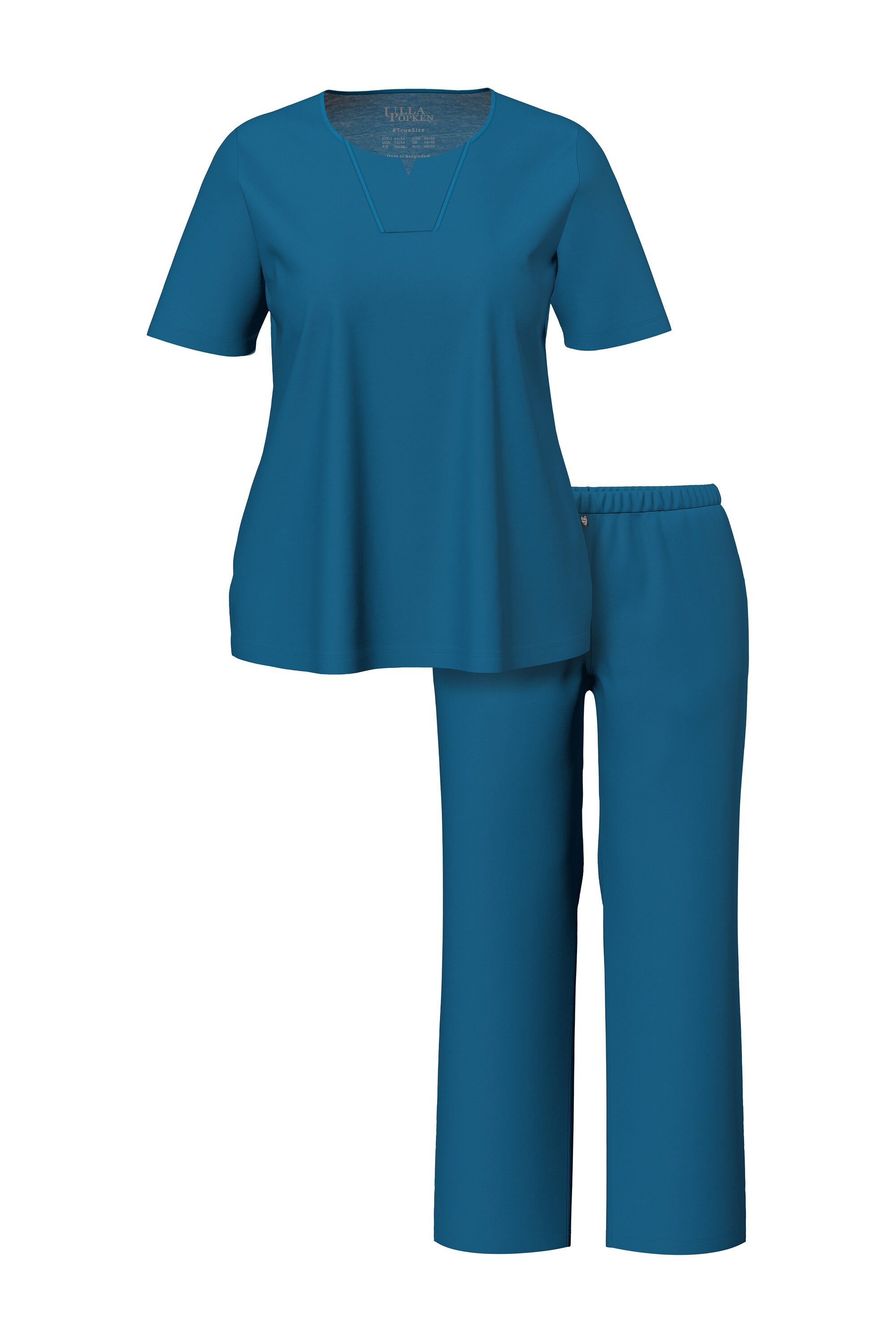 Ulla Popken Pyjama Pyjama Tunika-Ausschnitt Satinpaspel 3/4-Arm