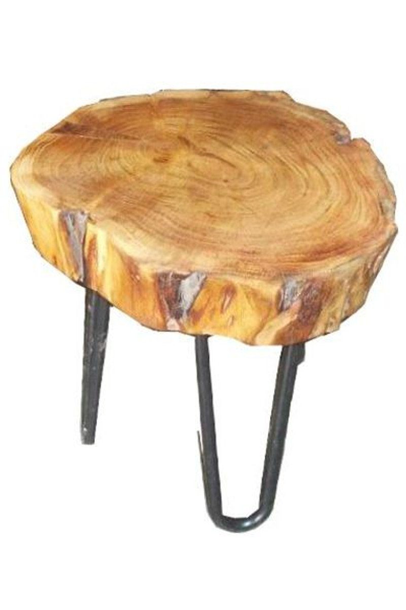 Casa Padrino Beistelltisch Beistelltisch Akazien Holz / Eisen 33 - 45 cm - Industrial Möbel Hocker Tisch