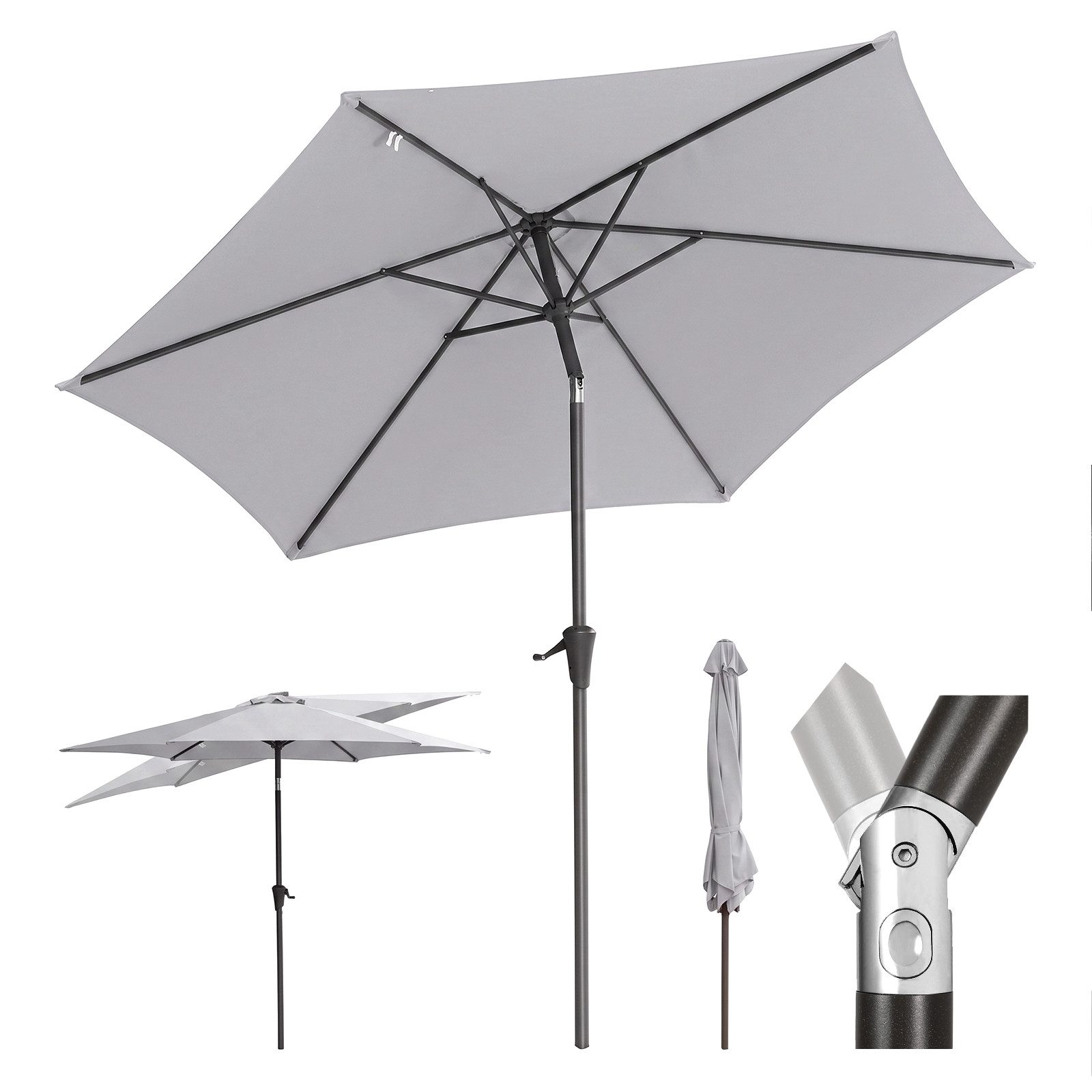 Sekey Sonnenschirm ø 270 cm Sonnenschirm Rund, Marktschirm Knickbar, mit Kurbel, Terrassenschirm mit Sonnenschutz UV50+