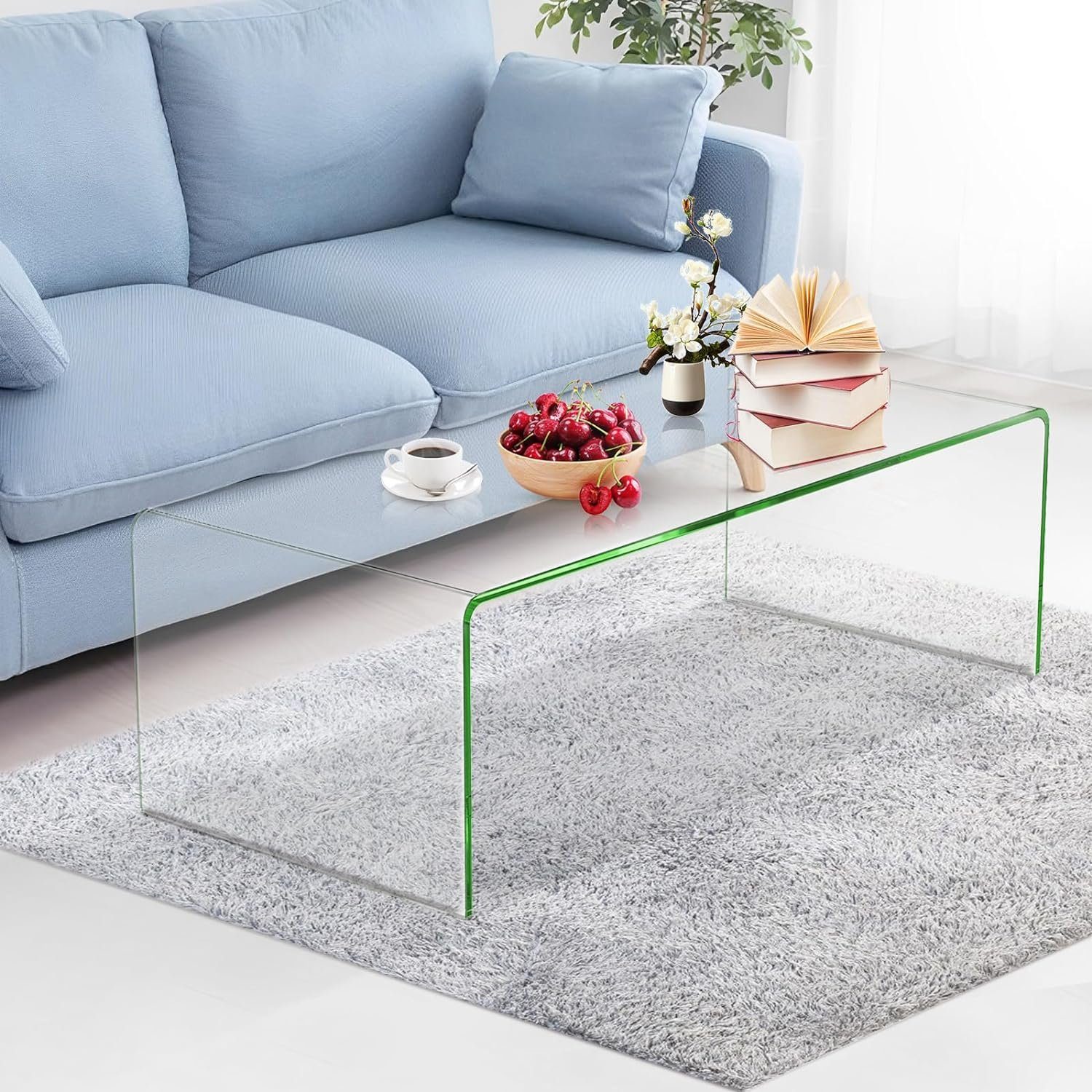 KOMFOTTEU Couchtisch Glas, U-förmiger Wohnzimmertisch, blastbar 30kg günstig online kaufen