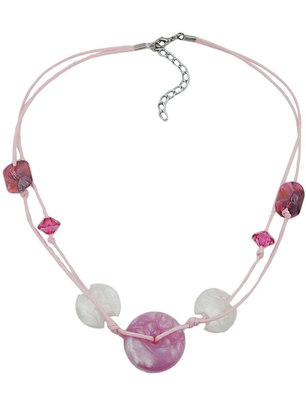 Gallay Perlenkette 30x11mm weiß Kunststoffperle rosa-seidig 50cm rosa Scheibe (1-tlg) Kordel