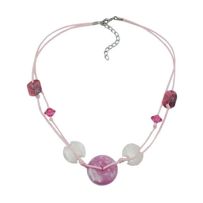 Gallay Perlenkette 30x11mm Kunststoffperle Scheibe rosa-seidig weiß Kordel rosa 50cm