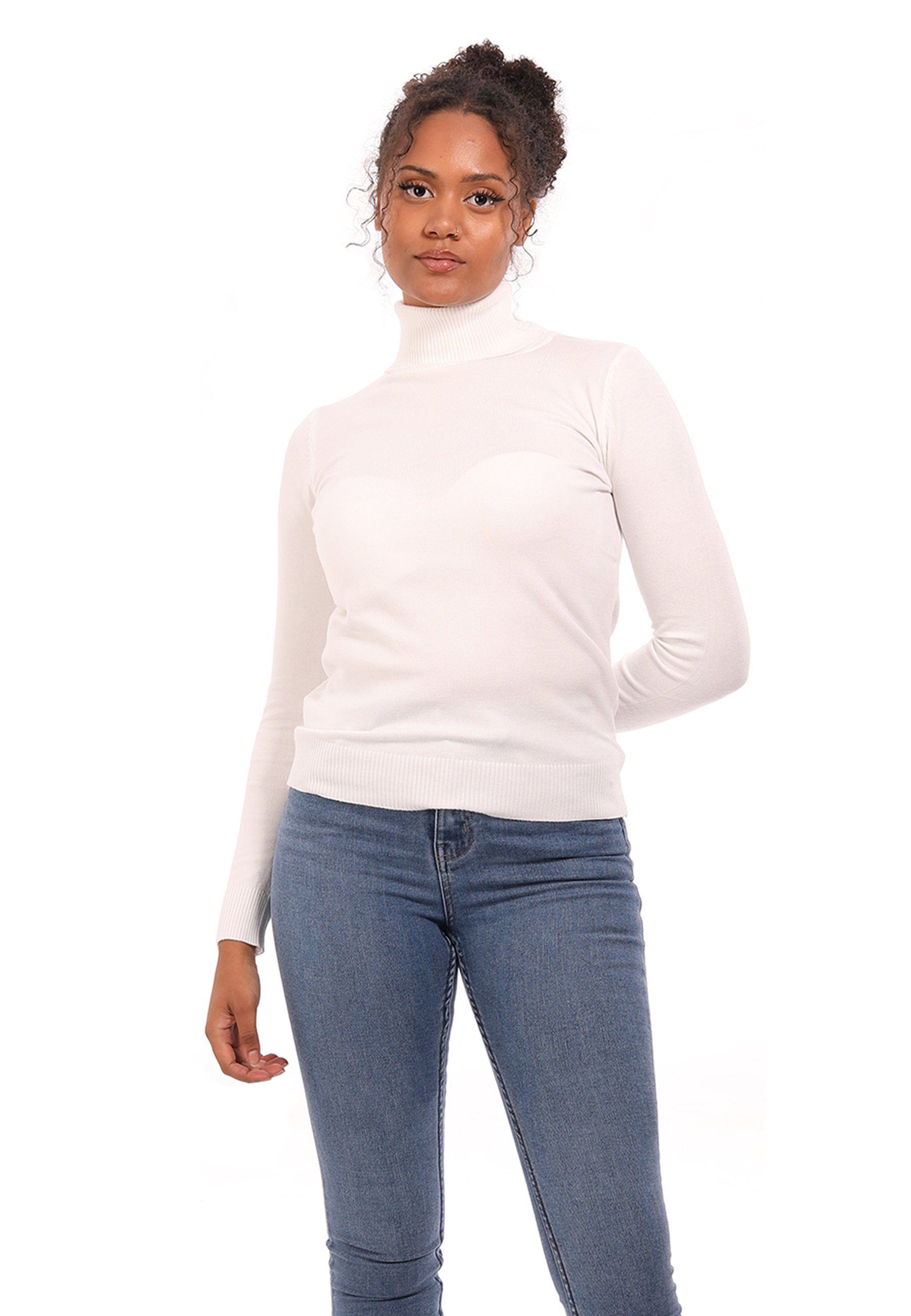 YC casual Basic Casual Rolli & weiß Freizeit Rollkragenpullover Style (1-tlg) Fashion Rollkragen Elegant Pullover