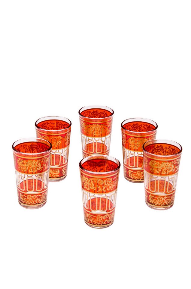 Marrakesch Orient & Mediterran Interior Teeglas 6er Set Marokkanische Teegläser Lamia Orange Gläser aus Glas Deko 9 cm, 6-tlg., Glas, Handarbeit