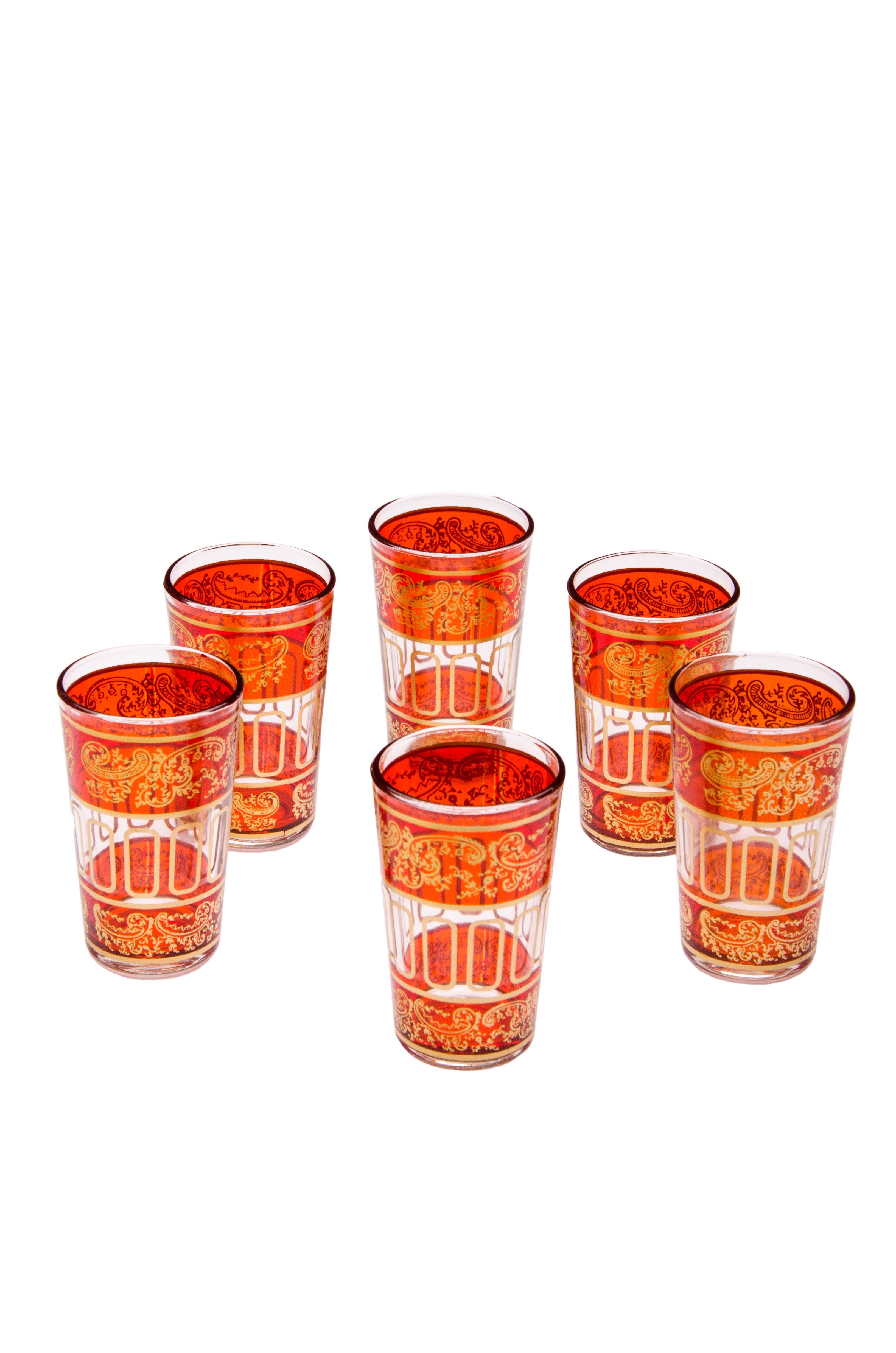Marrakesch Orient & Mediterran Interior Teeglas Verres à thé Lamia en verre orange, lot de 6, décor oriental, 9 cm, 6-tlg., Glas, Handarbeit