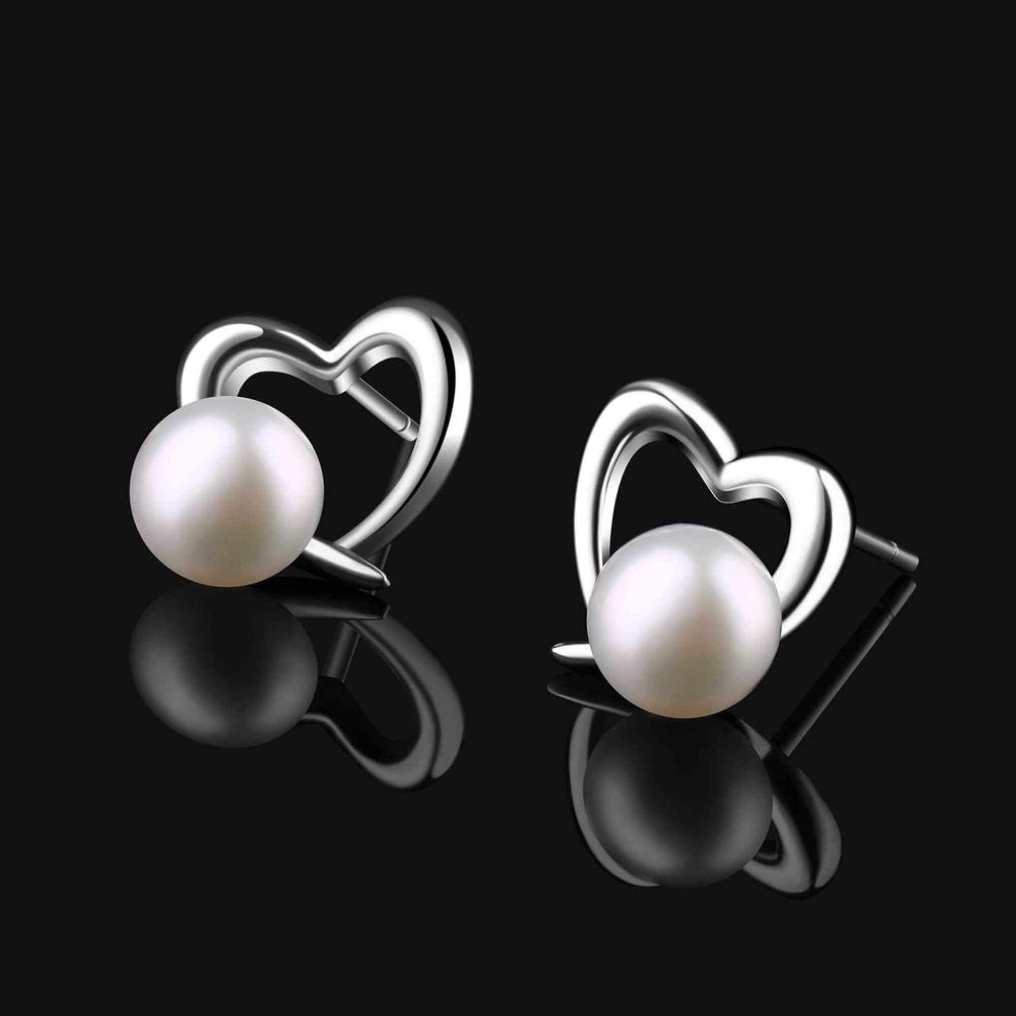 B. Catcher Paar Ohrstecker Perlenherz-Ohrstecker 925 Sterlingsilber (1 Paar Ohrstecker mit Geschenkbox, 2-tlg., 1 Paar Herz Perlenohrstecker, inkl. Geschenkbox), hochwertige Verarbeitung