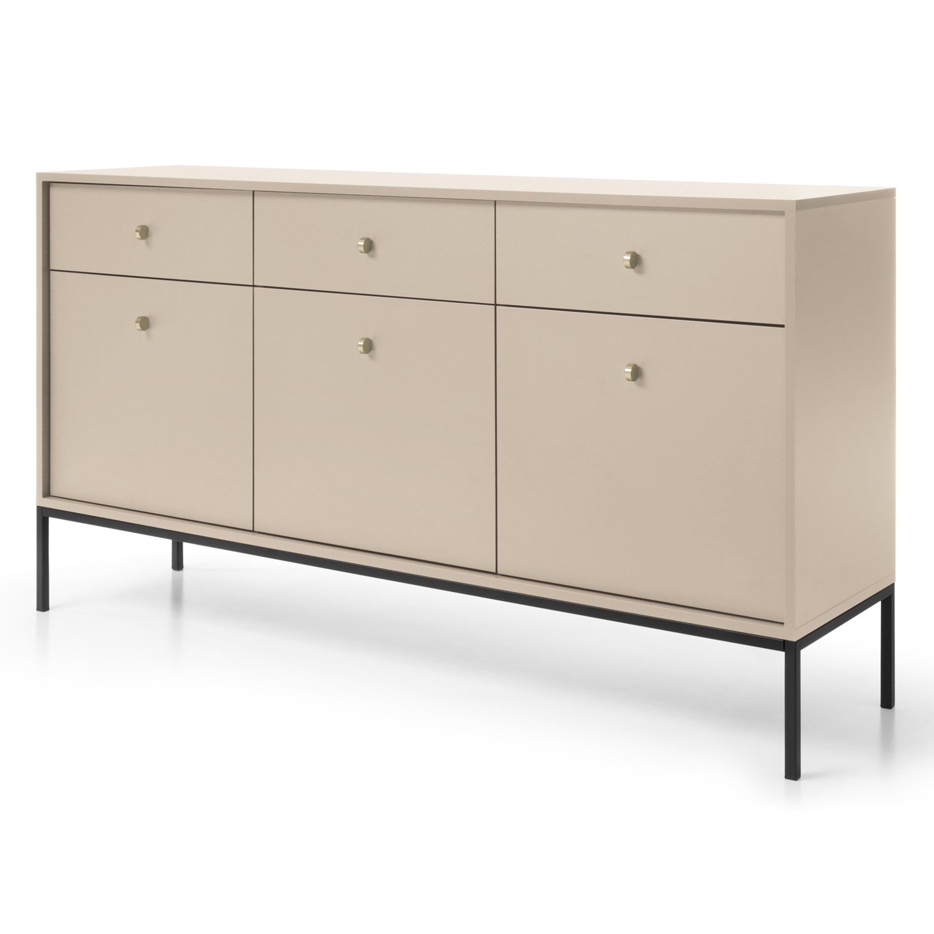 Selsey Sideboard MONNE, Sideboard 3-türig mit 3 Schubladen, Vintage-Stil, Beige / Dunkelblau